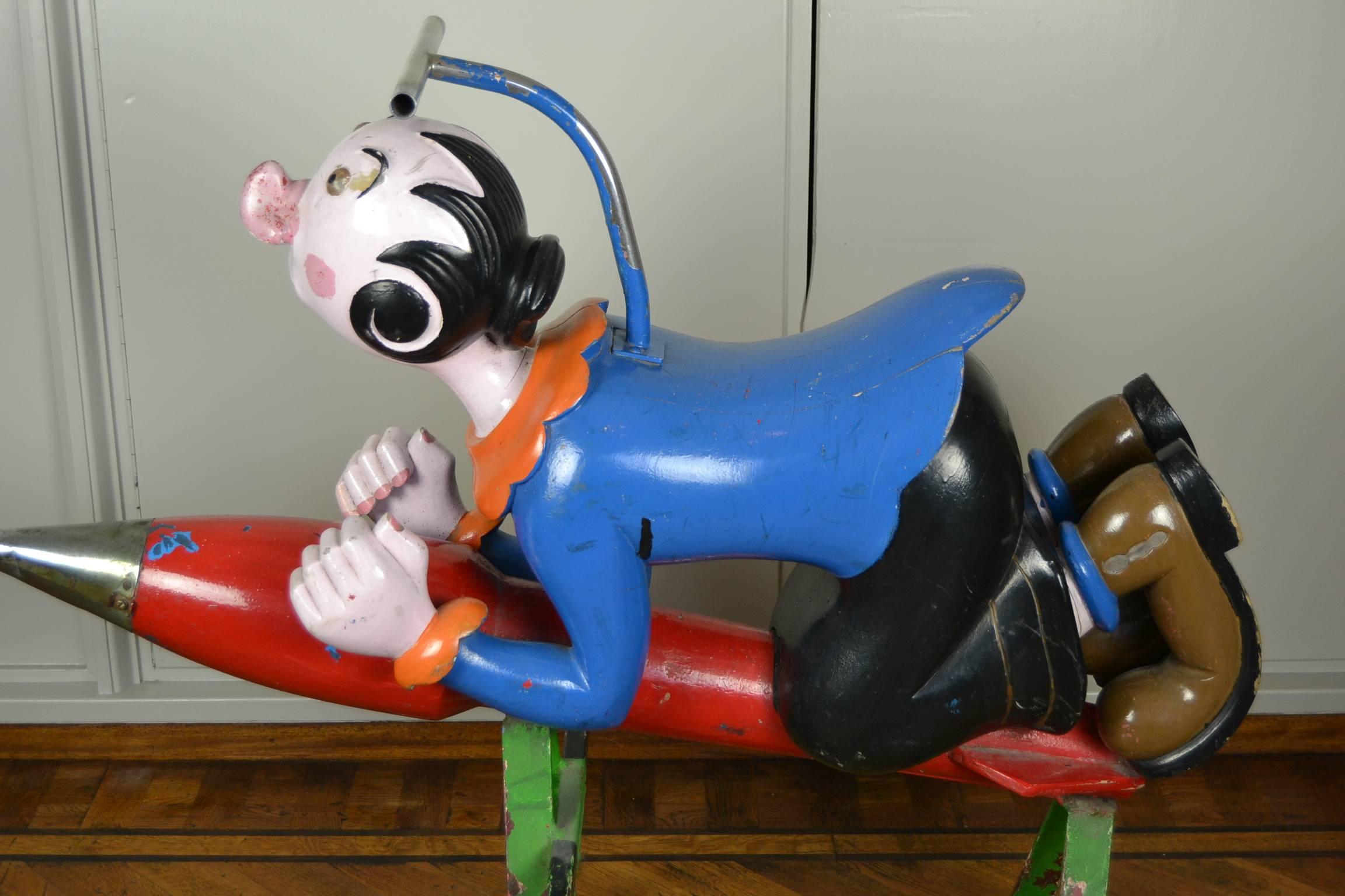 20th Century Wooden Popey and  Olive Oyl Carousel Sculptures by Bernard Kindt, Belgium , 1950s For Sale