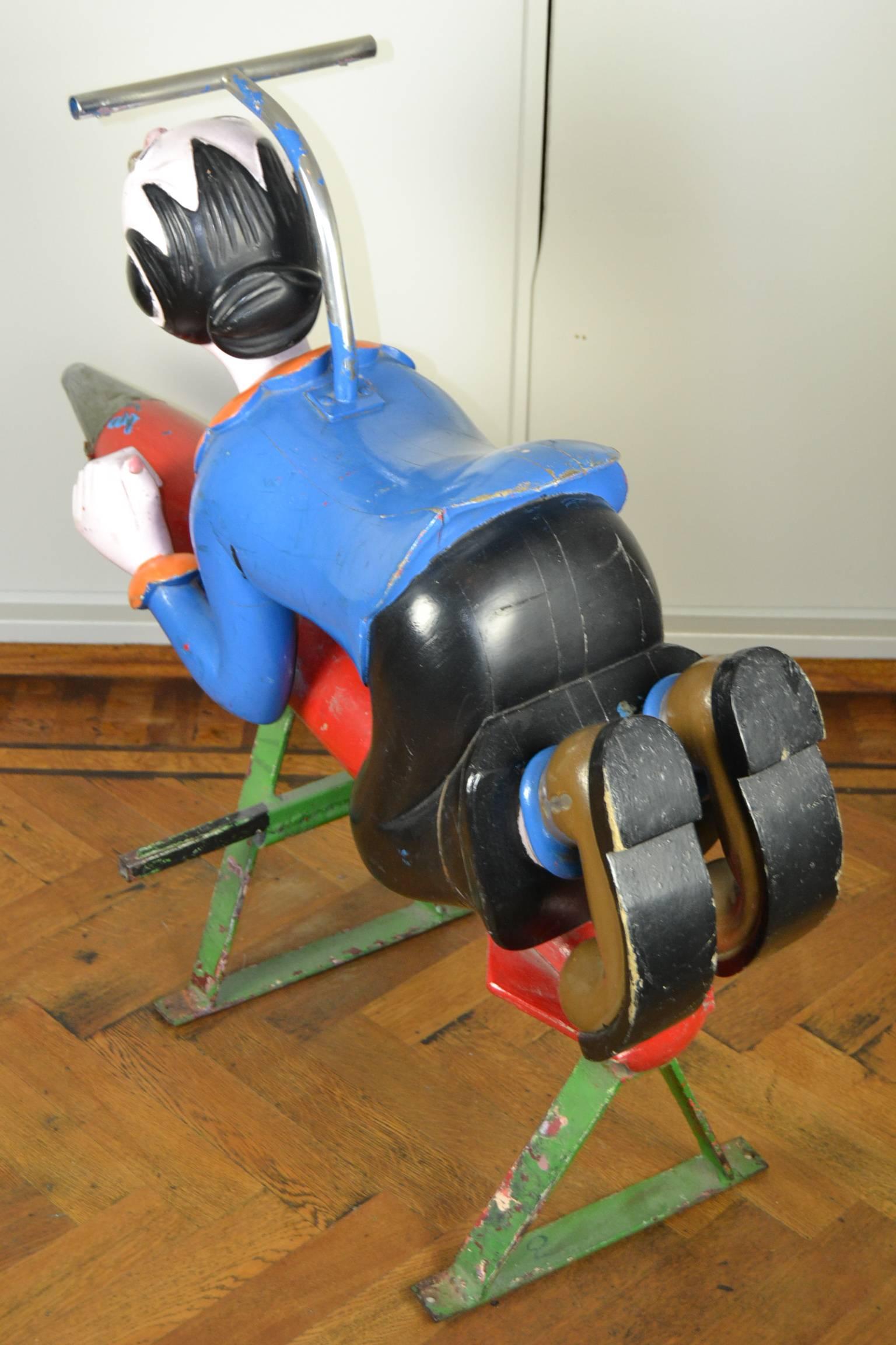 Wooden Popey and  Olive Oyl Carousel Sculptures by Bernard Kindt, Belgium , 1950s 1