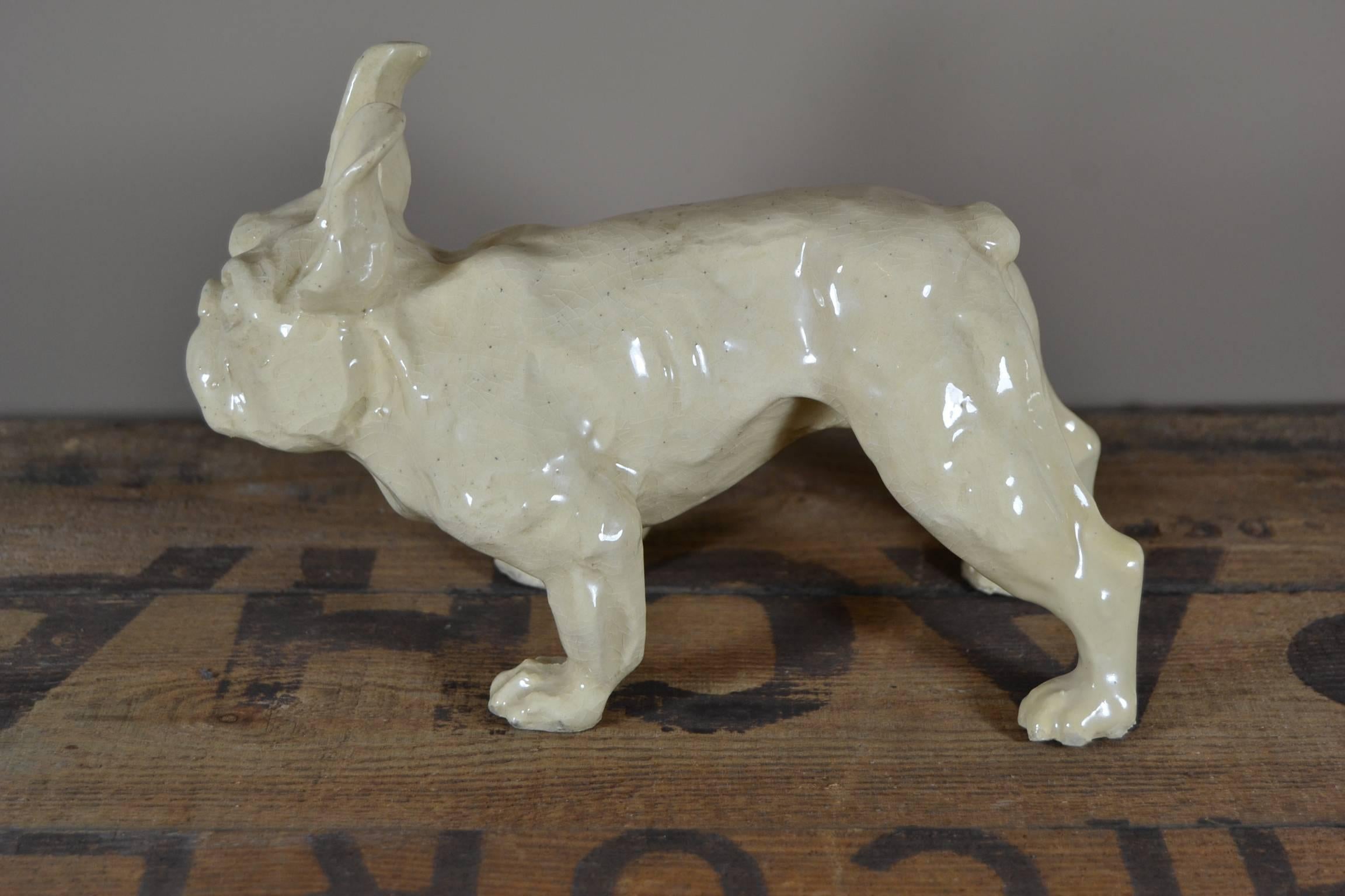 European Art Deco French Bulldog Sculpture of Ceramic