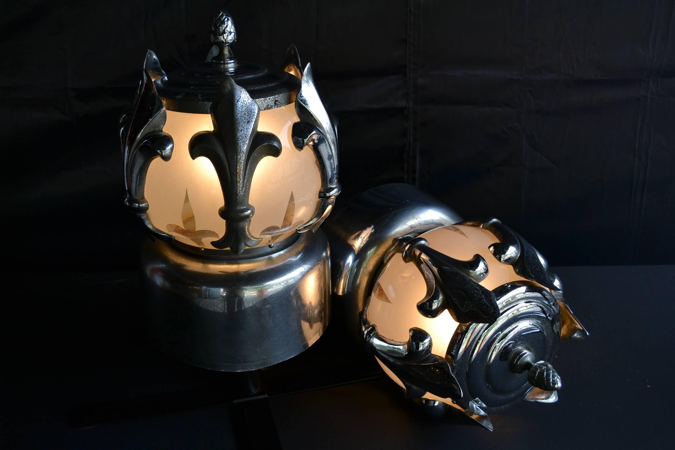 Four residential hearse lights from the early 20th century.
These types of lights were only used for the noble or royal funerals, so very hard to find as they are rare.
Handmade and real piece of art. Heavy solid copper and chrome with the