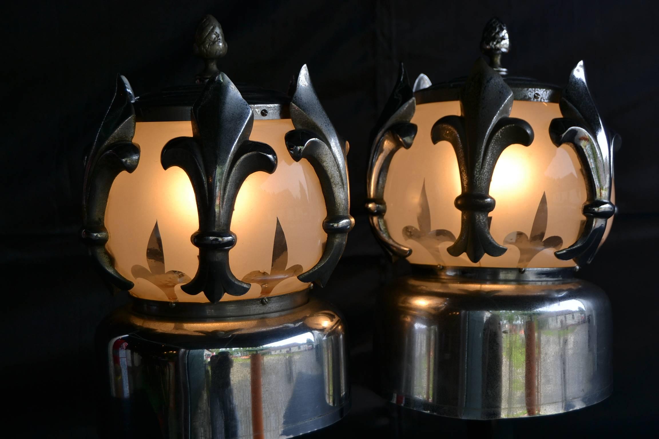 Chrome Four Art Deco Lamps from Hearse / Funeral Car