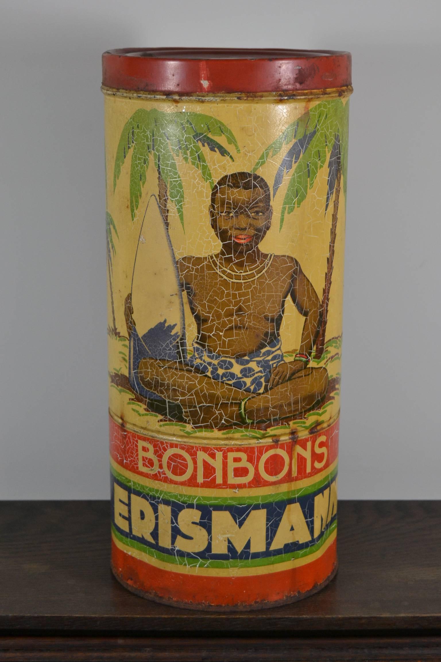 Art Deco Erismann Candy Tin with Black Boy, Europe , 1920s In Good Condition For Sale In Antwerp, BE