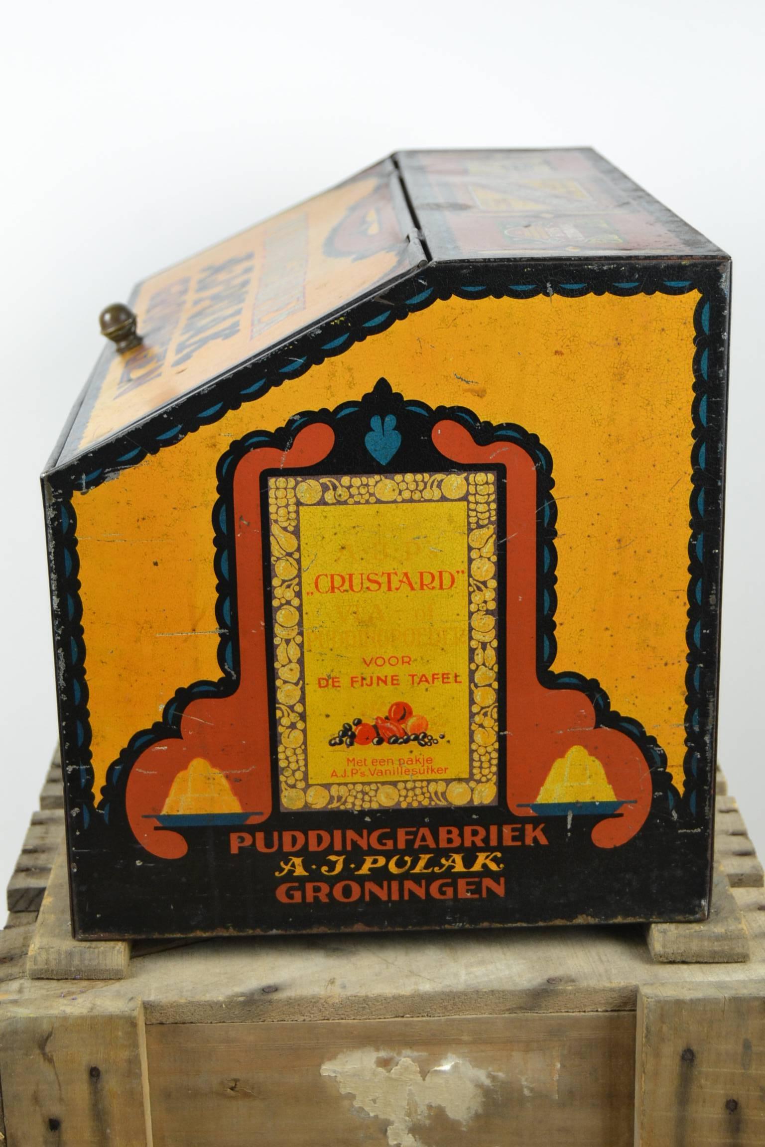 Art Nouveau Early 20th Century Litho Tin Storage Box for Pudding