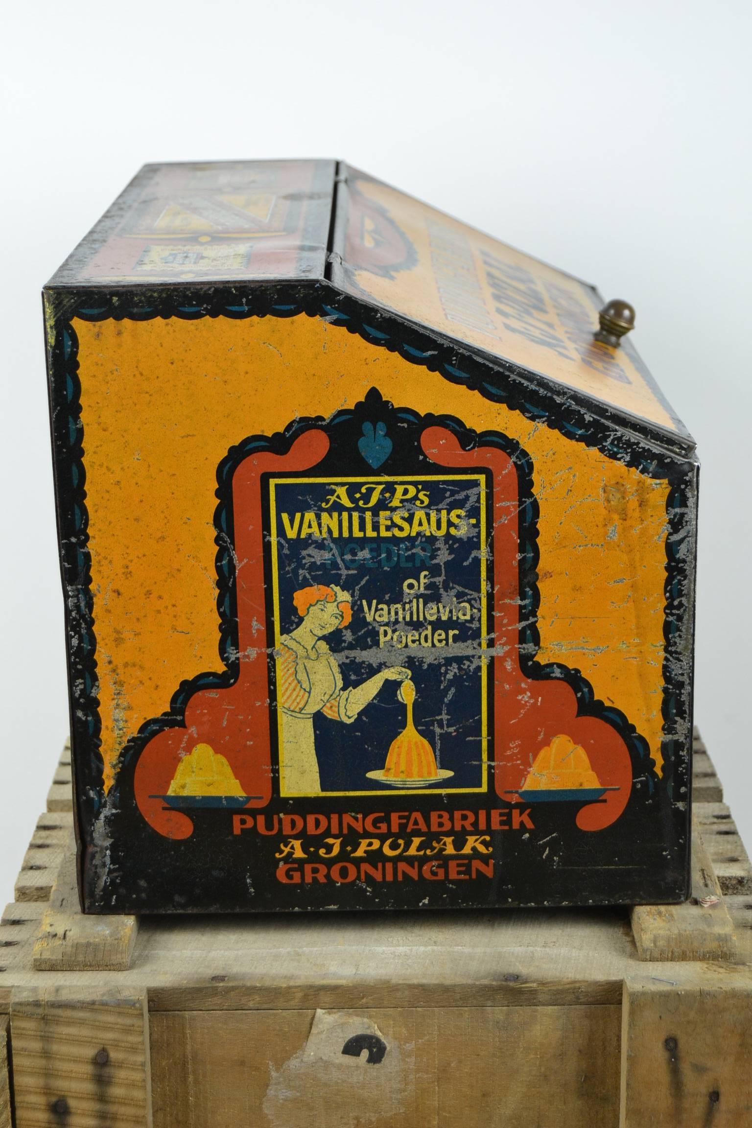 Early 20th Century Litho Tin Storage Box for Pudding In Good Condition In Antwerp, BE