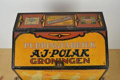 Early 20th Century Litho Tin Storage Box for Pudding