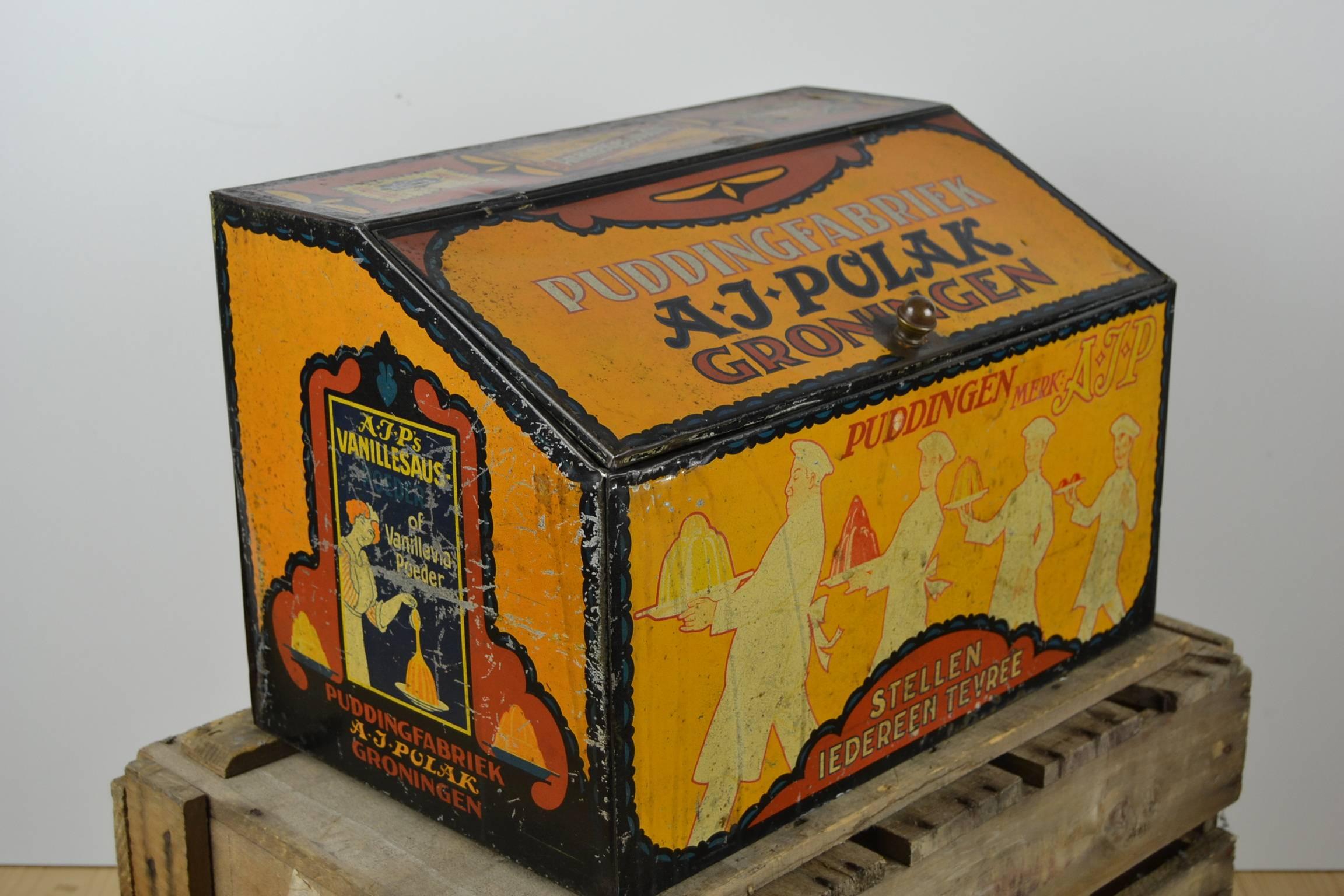 Early 20th Century Litho Tin Storage Box for Pudding 1