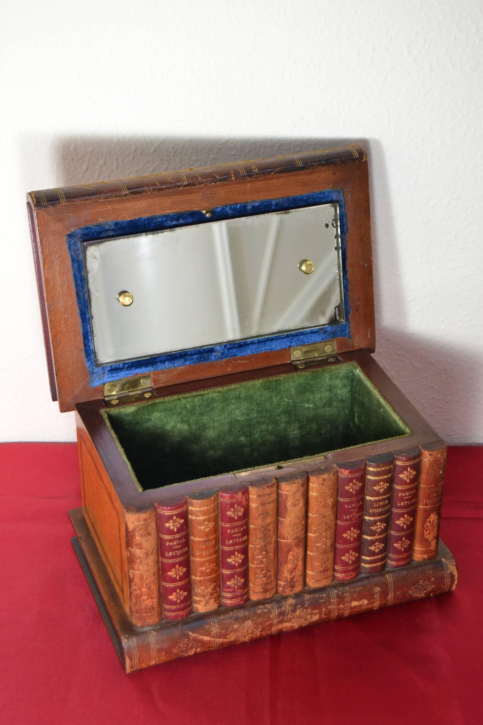 Leather Secret Wooden Box, Antique Books