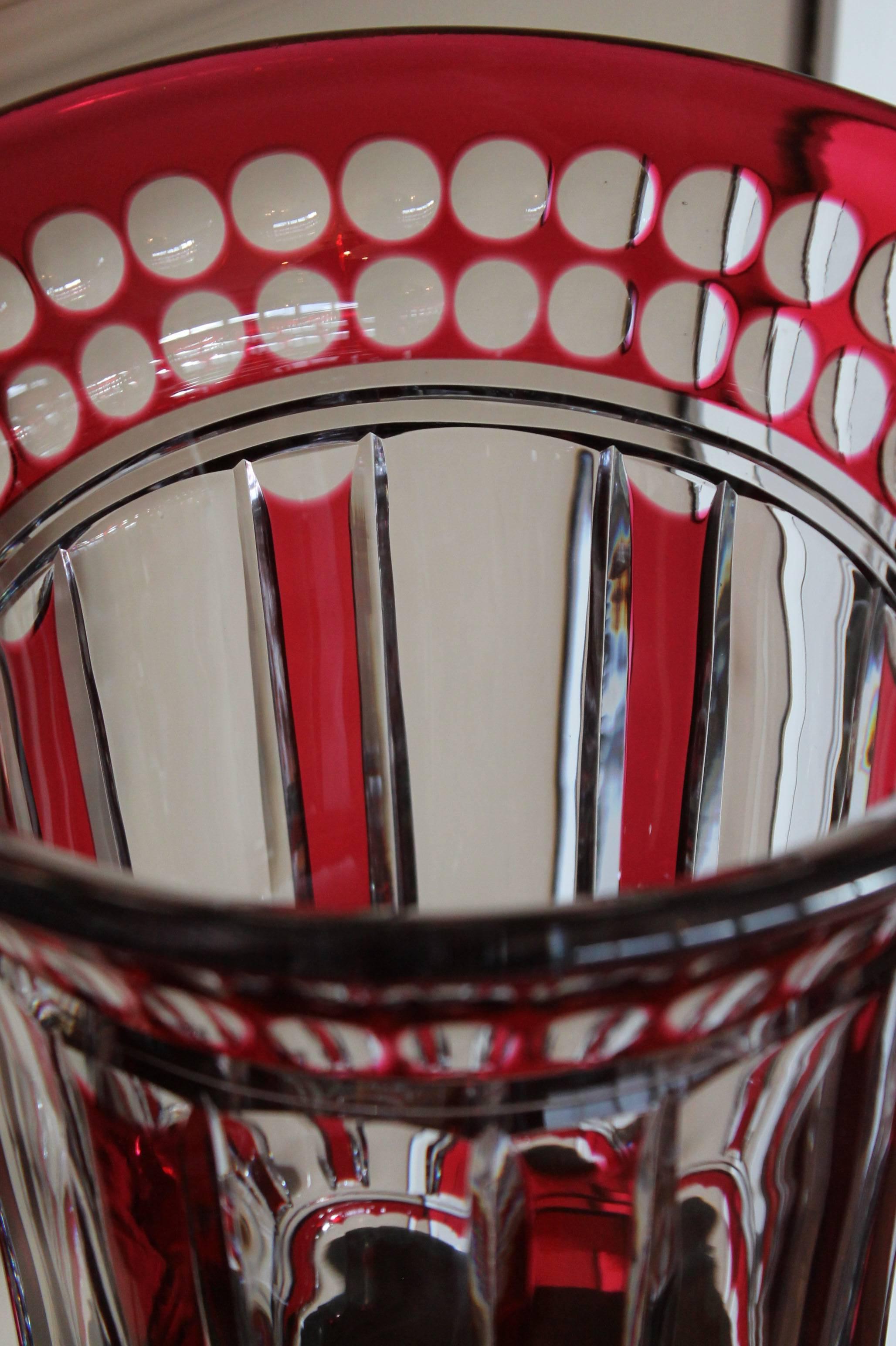 Huge and Rare VSL Red Crystal Vase In Excellent Condition In Retie, BE