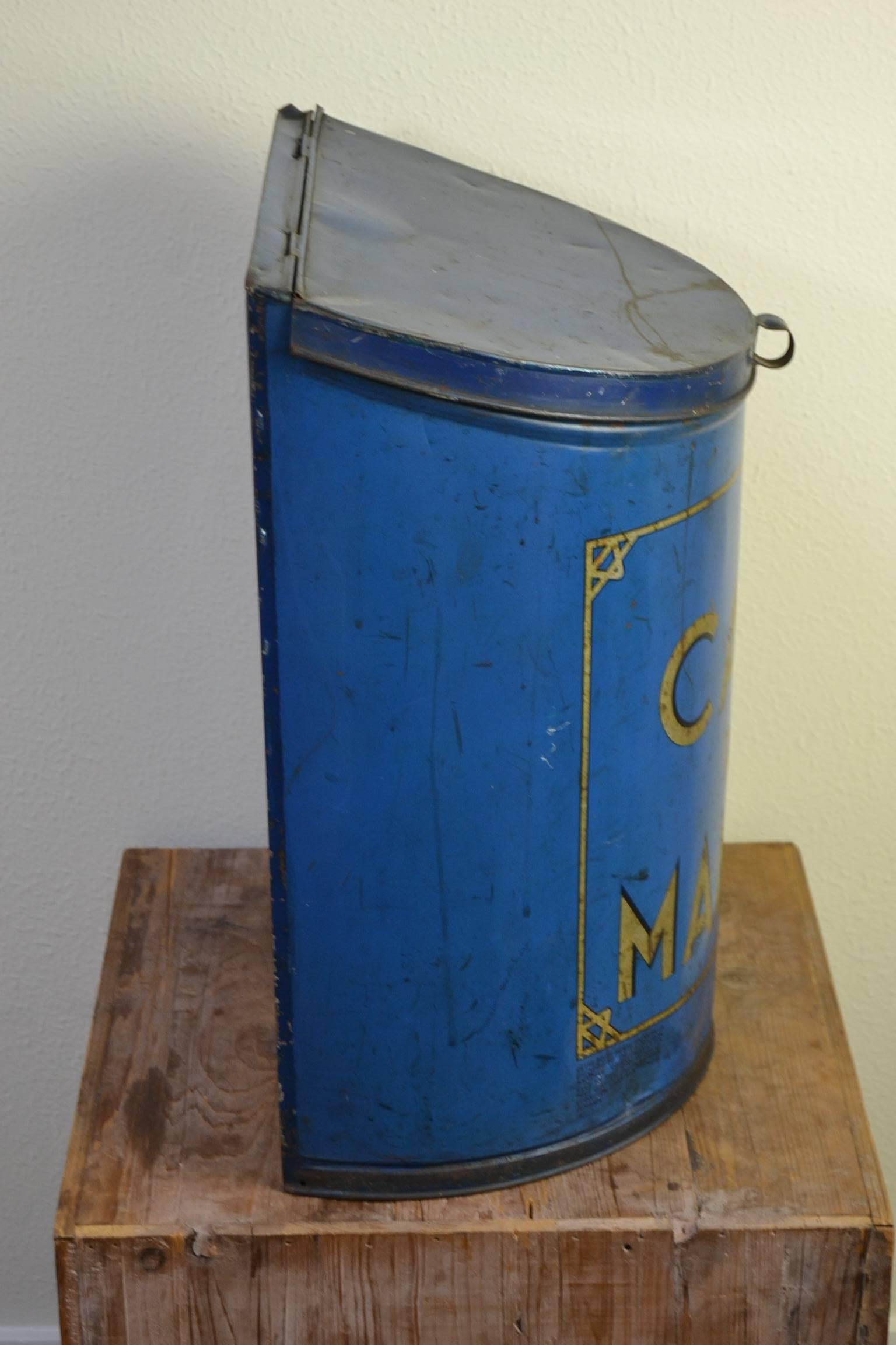 20th Century Old Big Blue Tin Coffee Box