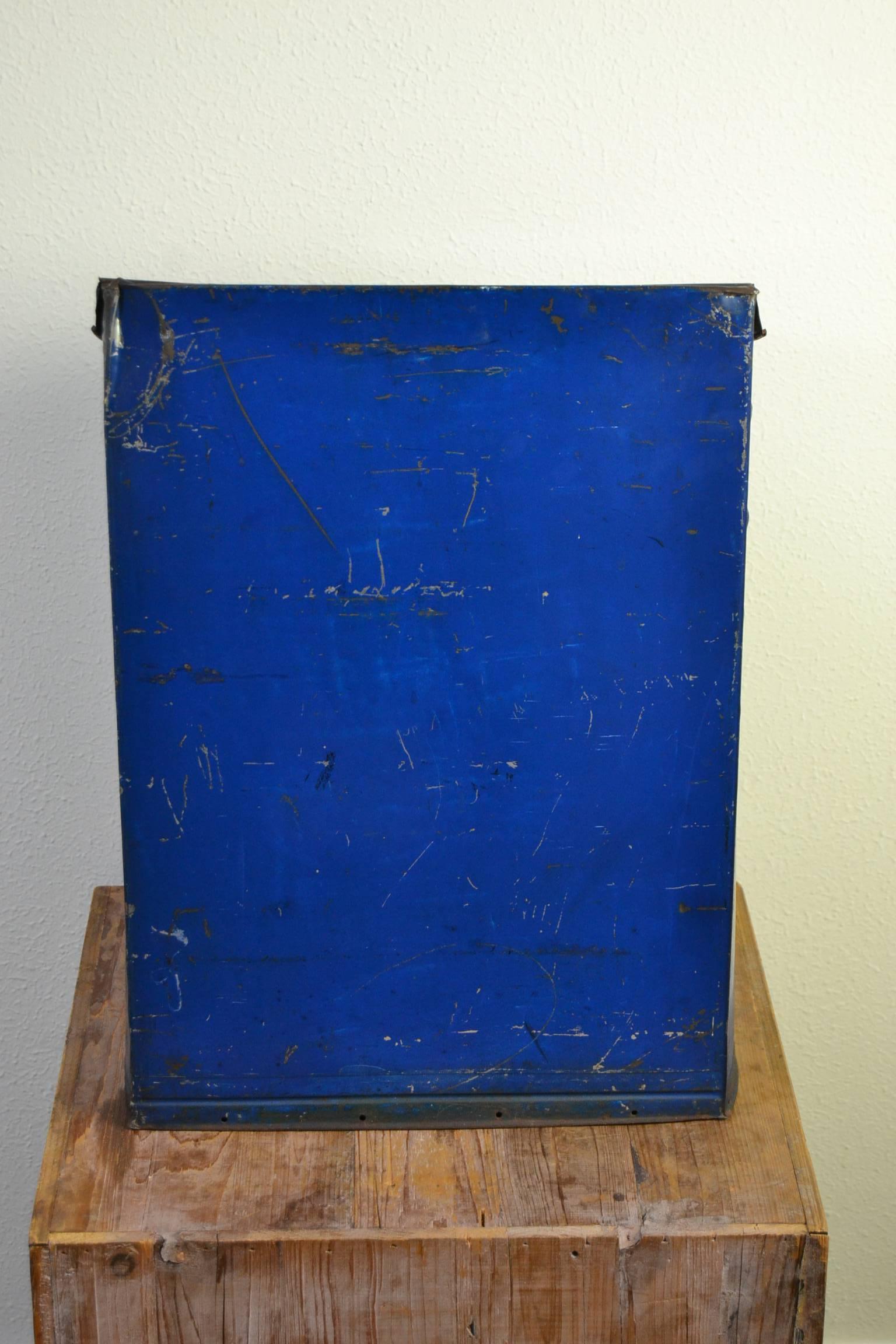 Old Big Blue Tin Coffee Box 1