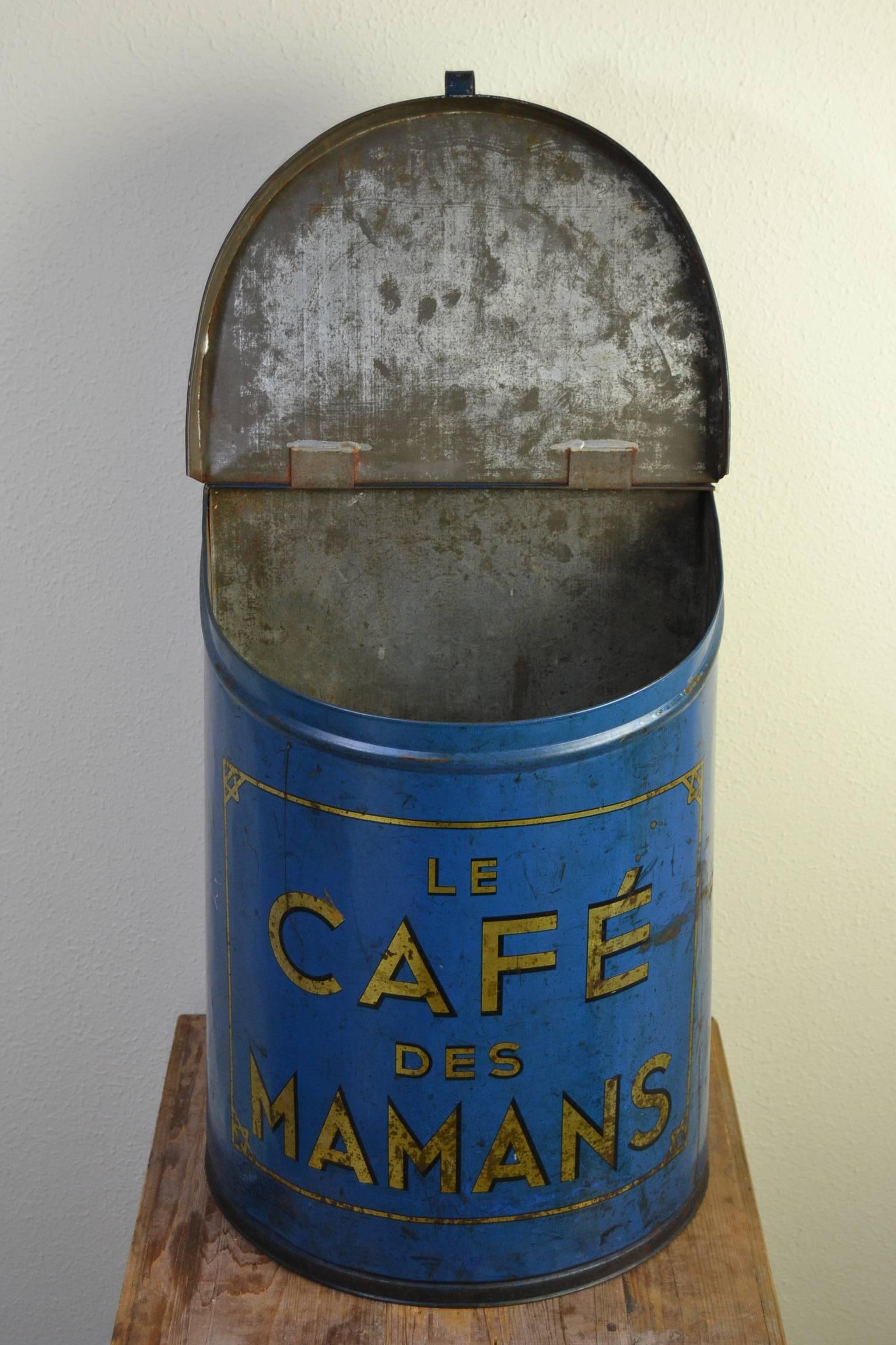 Old Big Blue Tin Coffee Box 3