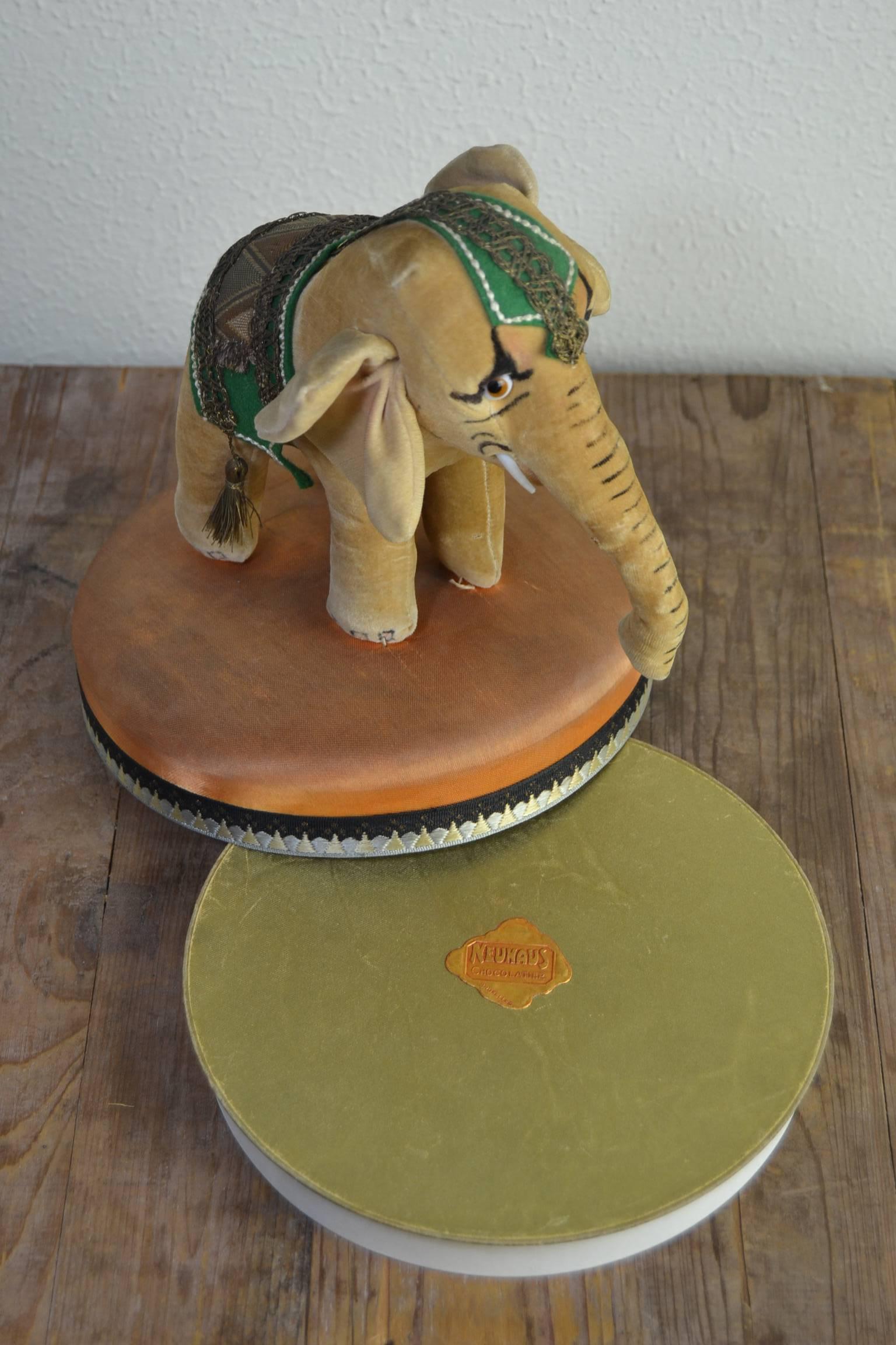 Art Deco Neuhaus Chocolate Box with Stuffed Elephant Figurine on top , 1930s 3