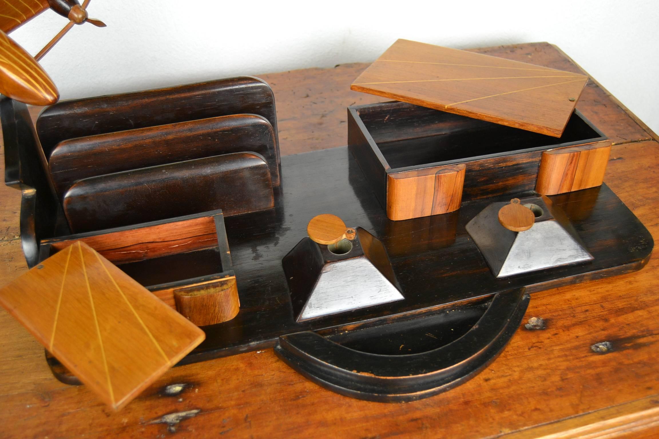 French Art Deco Wooden Aeroplane Desk Set