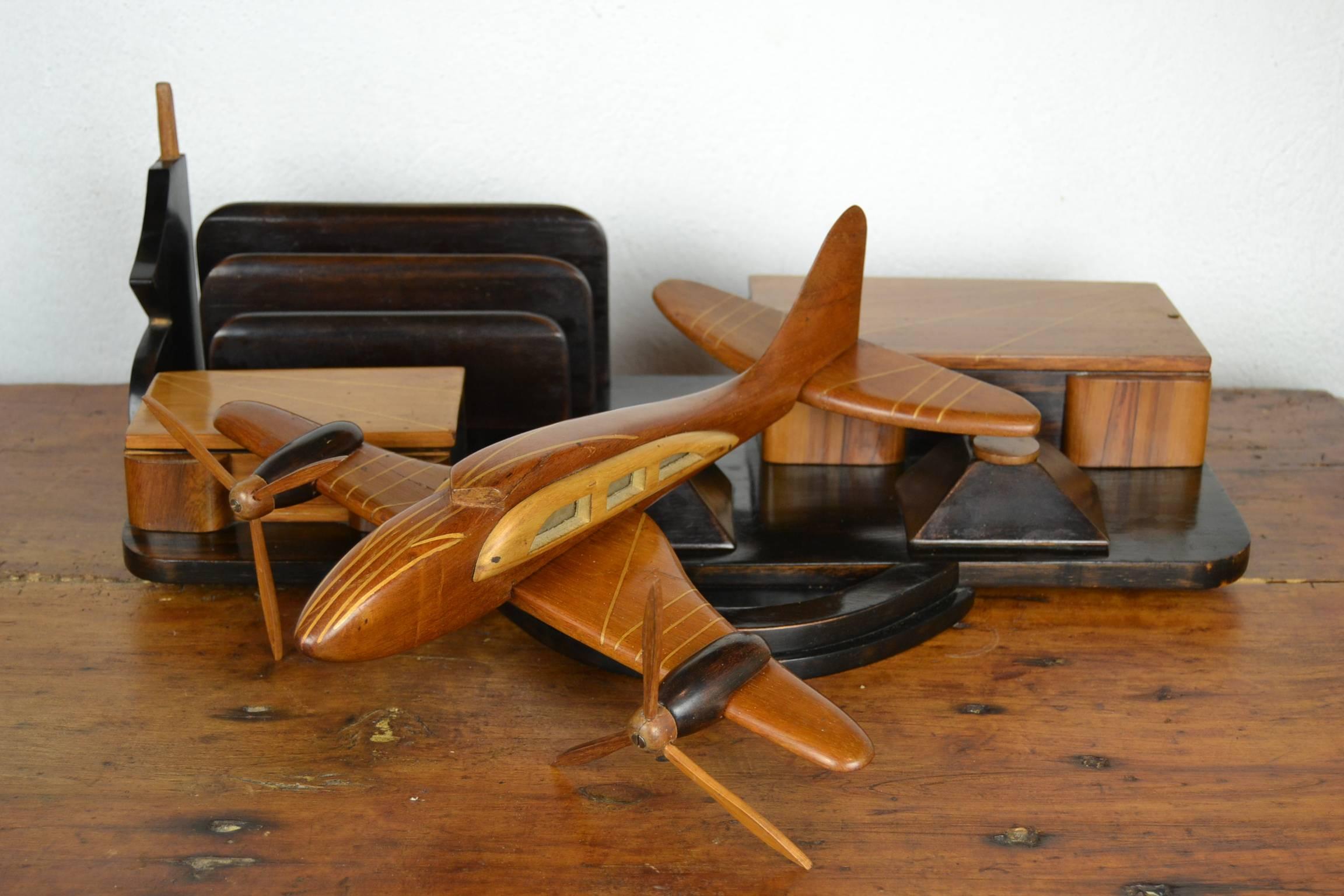 Art Deco Wooden Aeroplane Desk Set In Good Condition In Antwerp, BE