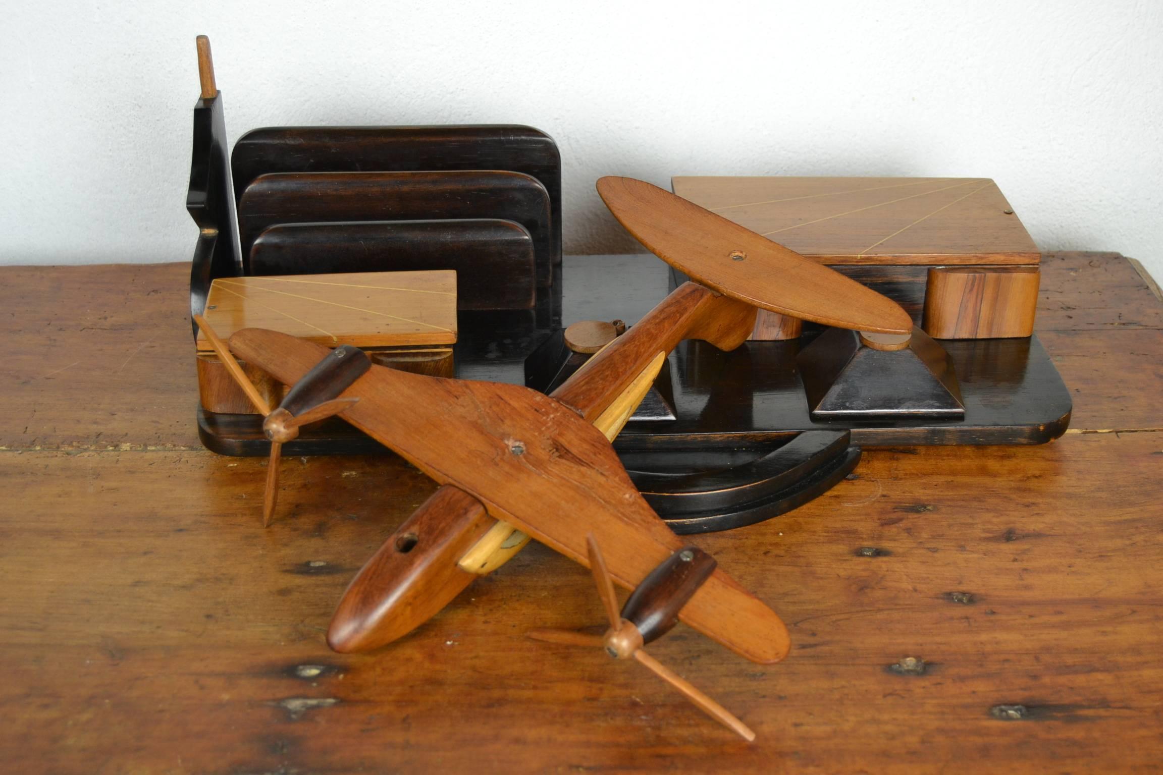 20th Century Art Deco Wooden Aeroplane Desk Set