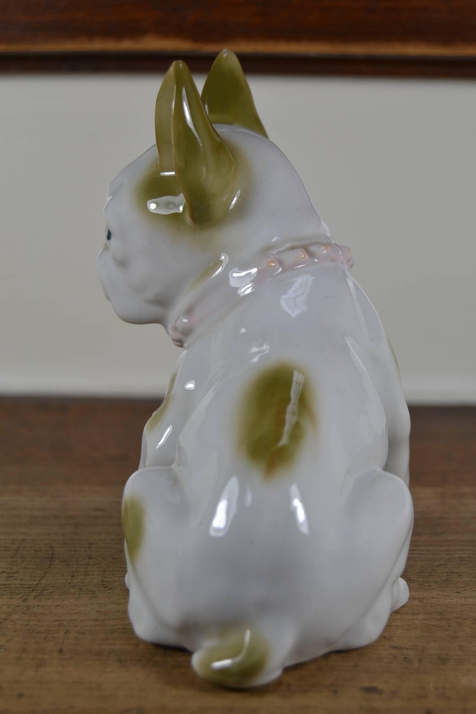 Art Deco  Porcelain French Bulldog Sculpture , Europe , 1930s For Sale