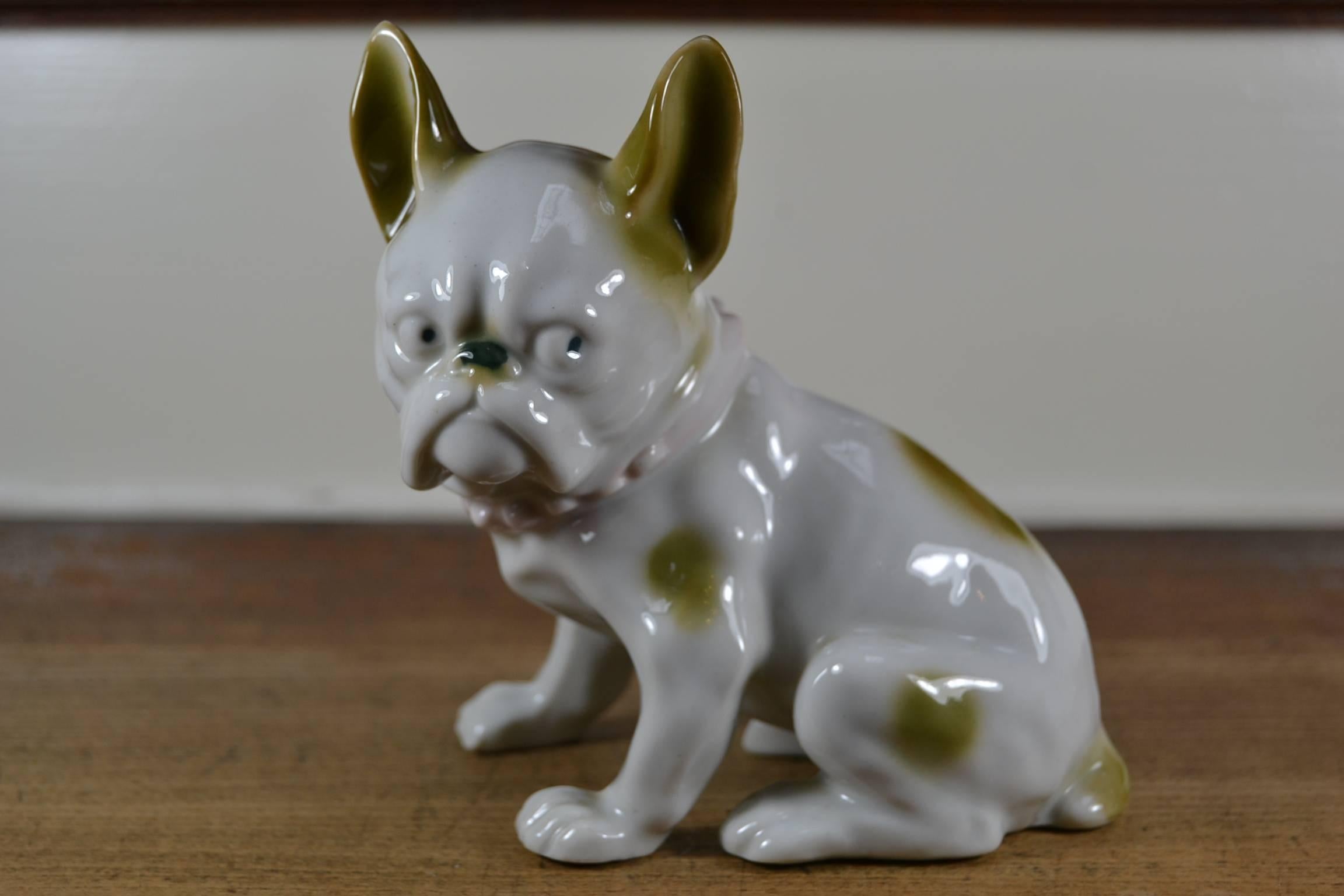 European  Porcelain French Bulldog Sculpture , Europe , 1930s For Sale