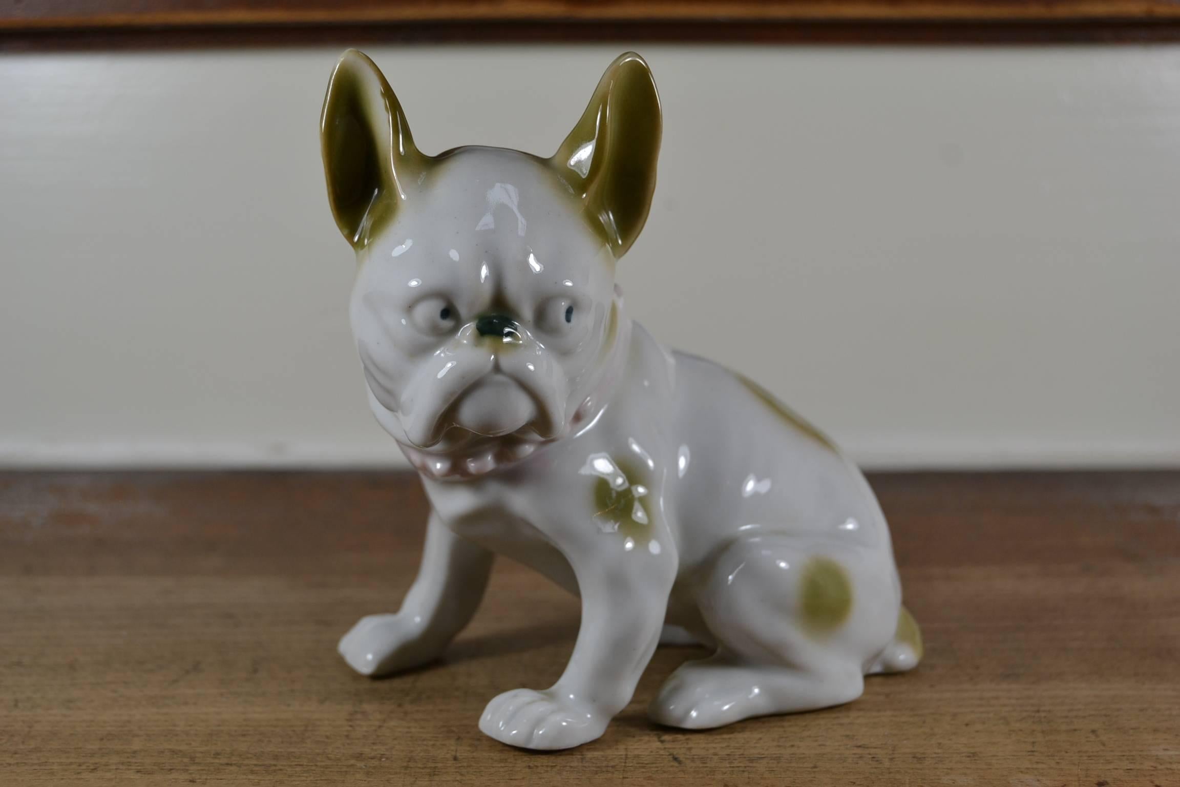  Porcelain French Bulldog Sculpture , Europe , 1930s In Good Condition For Sale In Antwerp, BE