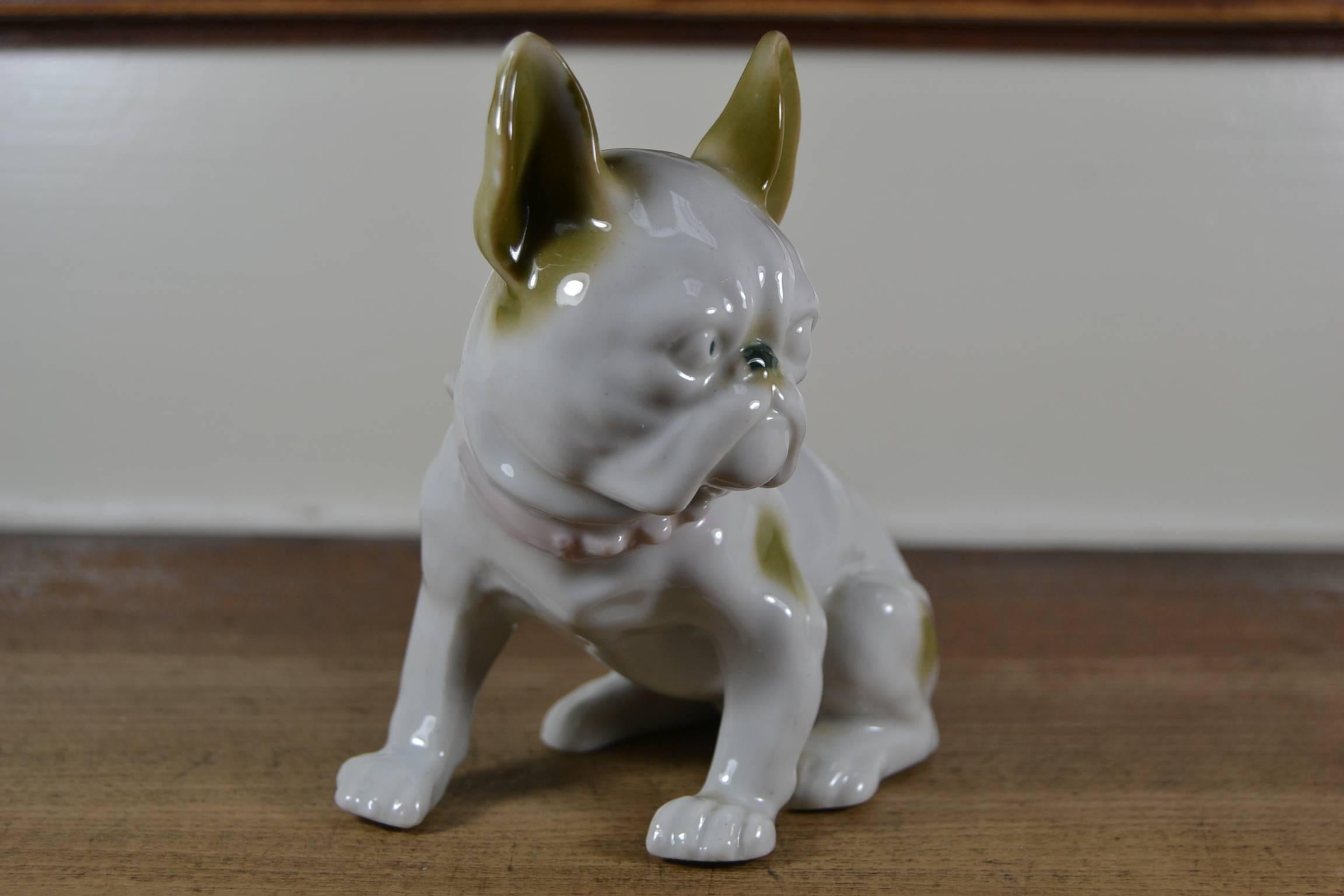 20th Century  Porcelain French Bulldog Sculpture , Europe , 1930s For Sale