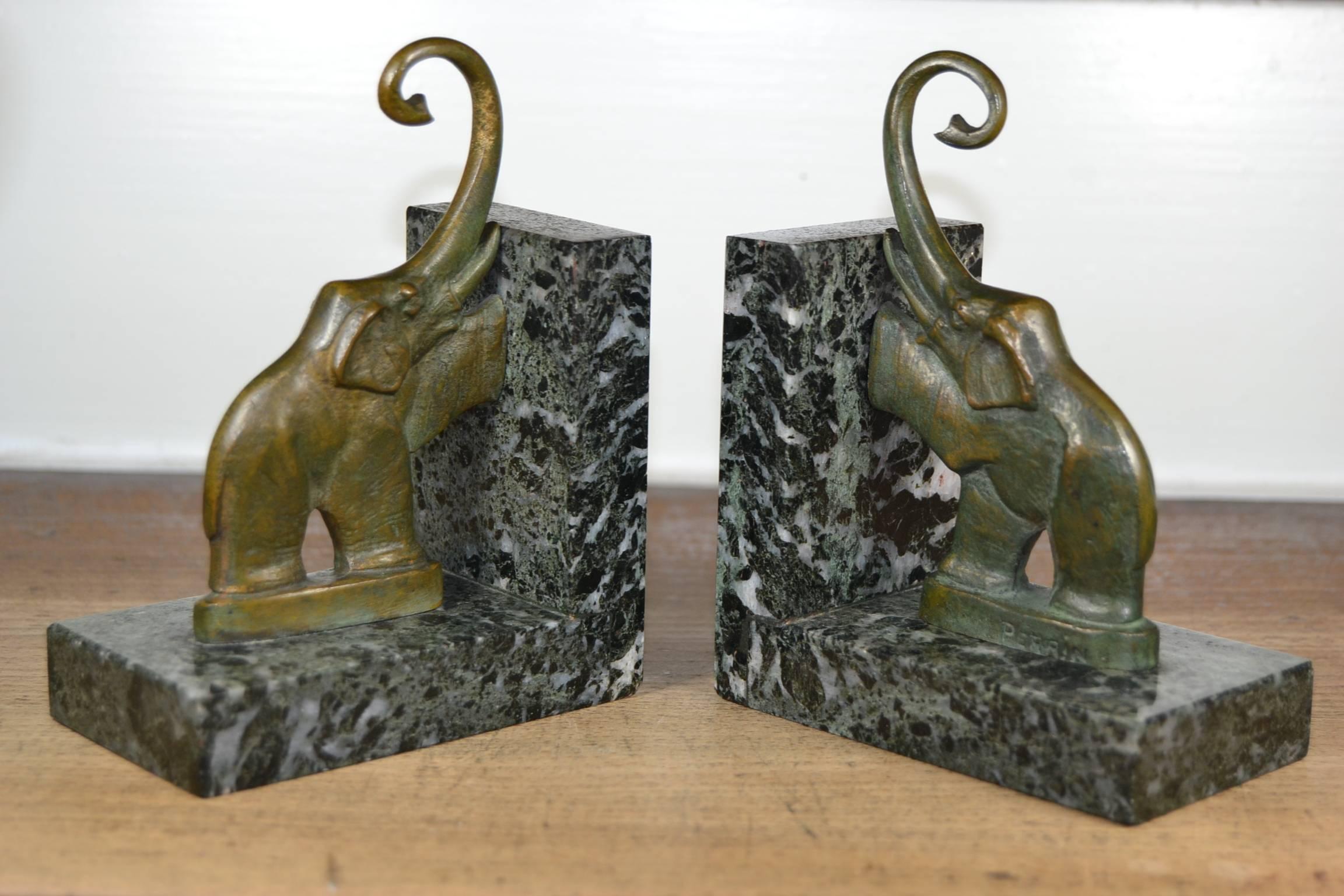 Marble French, Art Deco Elephant Bookends