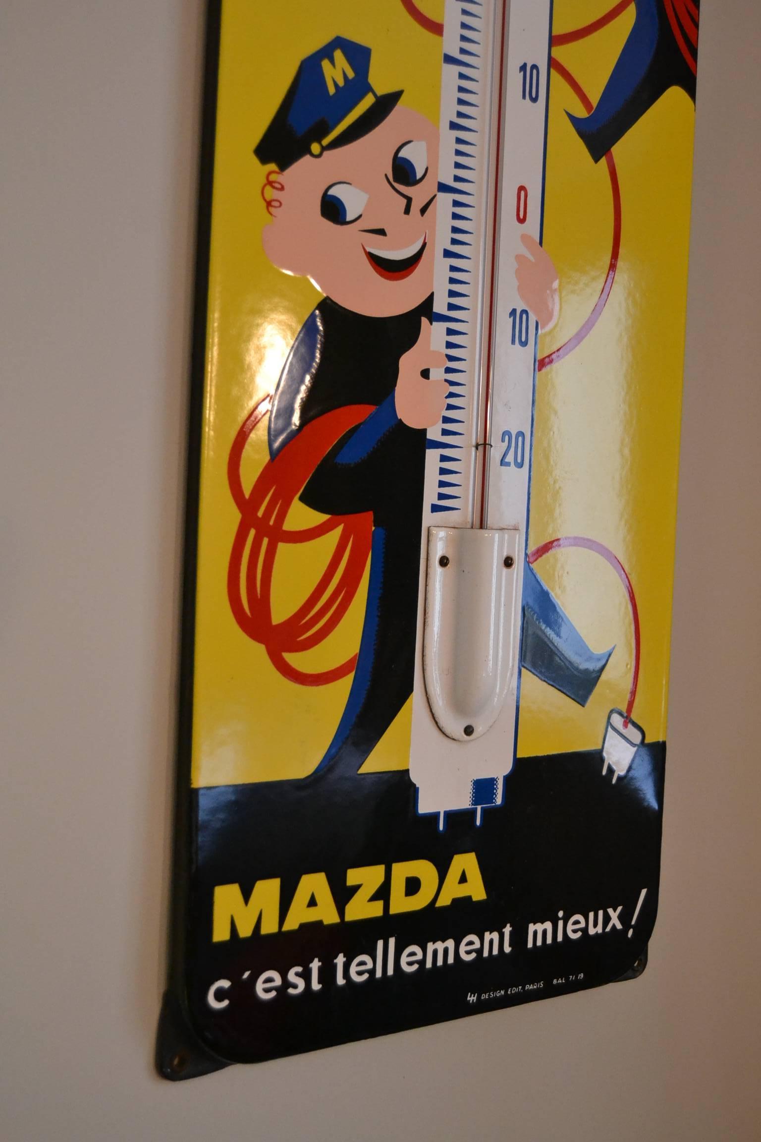 1950s French Enamel Sign Mazda Lamps with Thermometer In Excellent Condition In Antwerp, BE