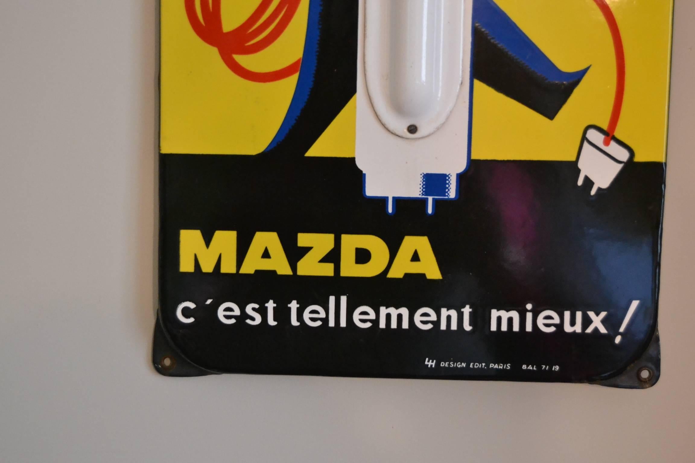 1950s French Enamel Sign Mazda Lamps with Thermometer 1