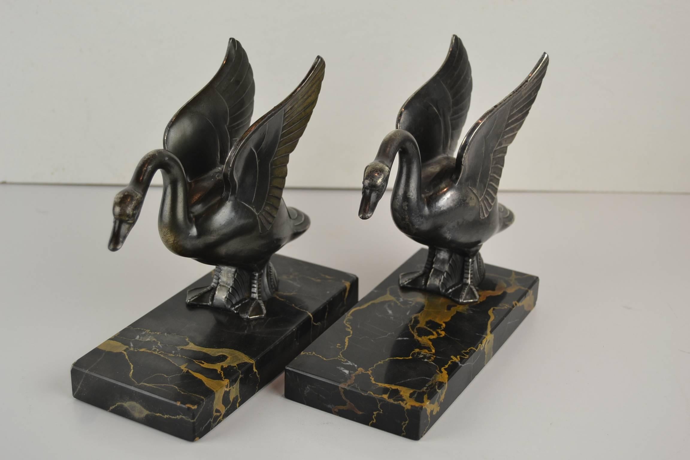 Art Deco Swan Bookends by Perrina Paris , France , 1930s 