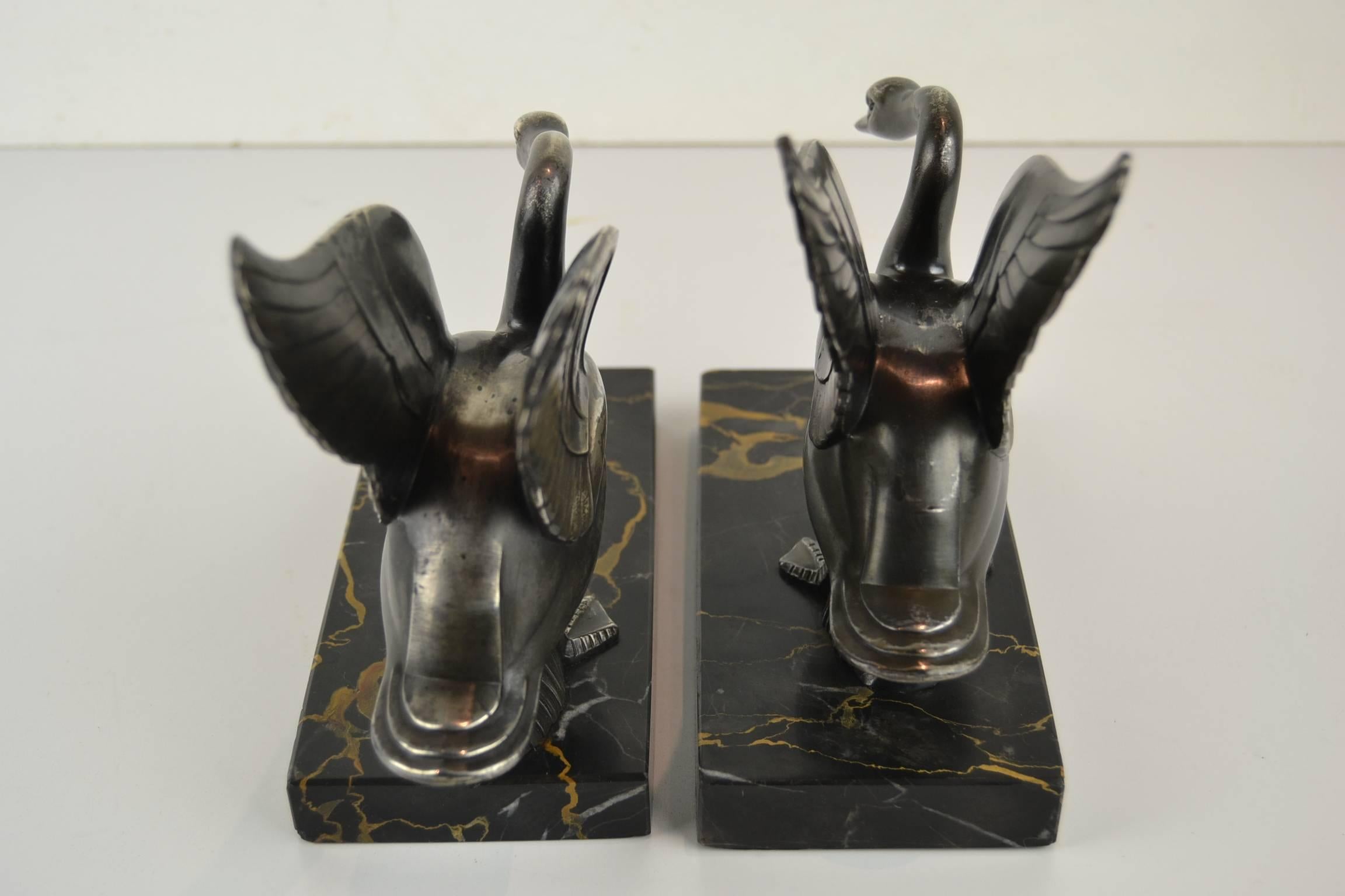 Bronzed Swan Bookends by Perrina Paris , France , 1930s 