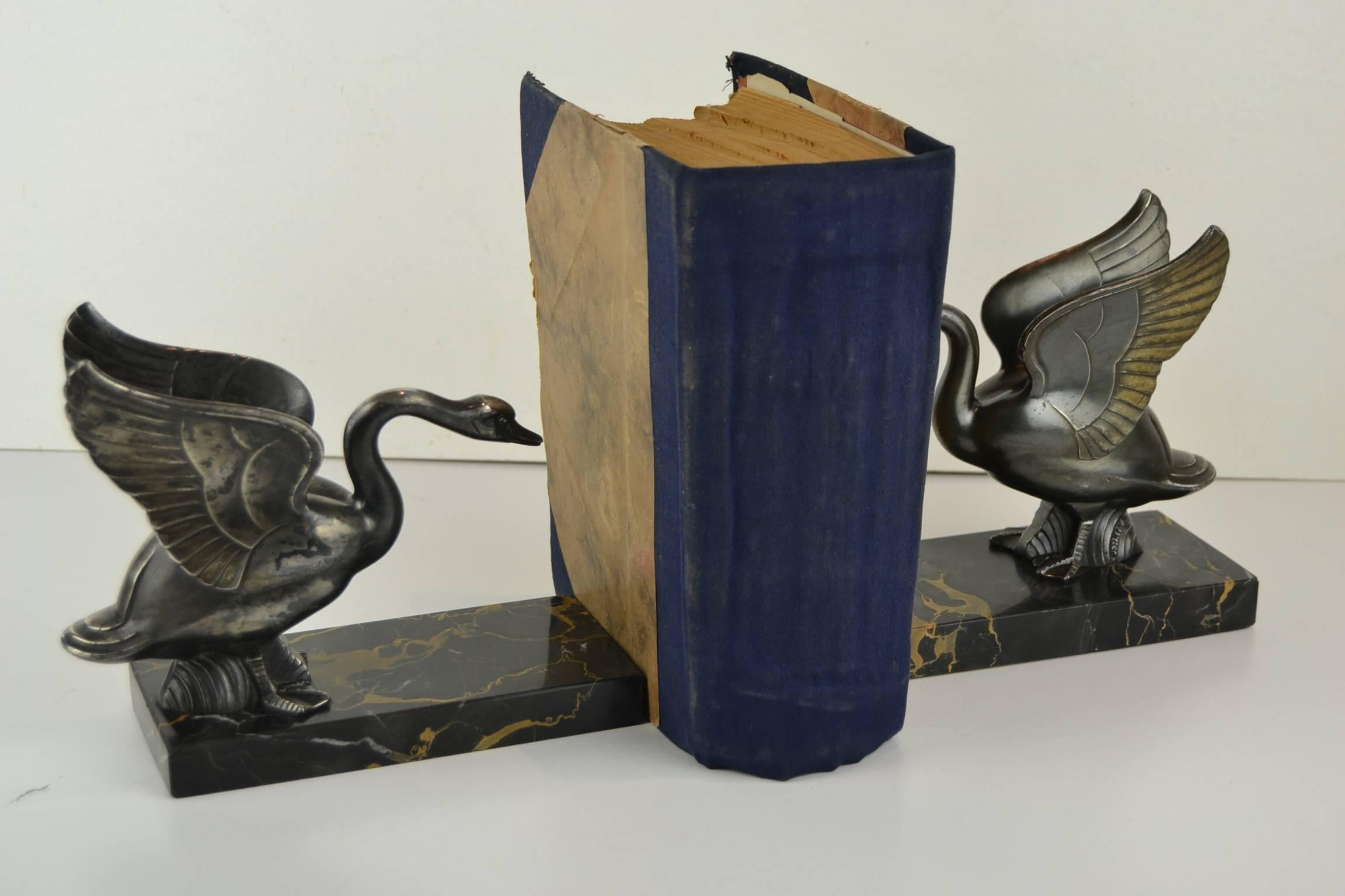 20th Century Swan Bookends by Perrina Paris , France , 1930s 