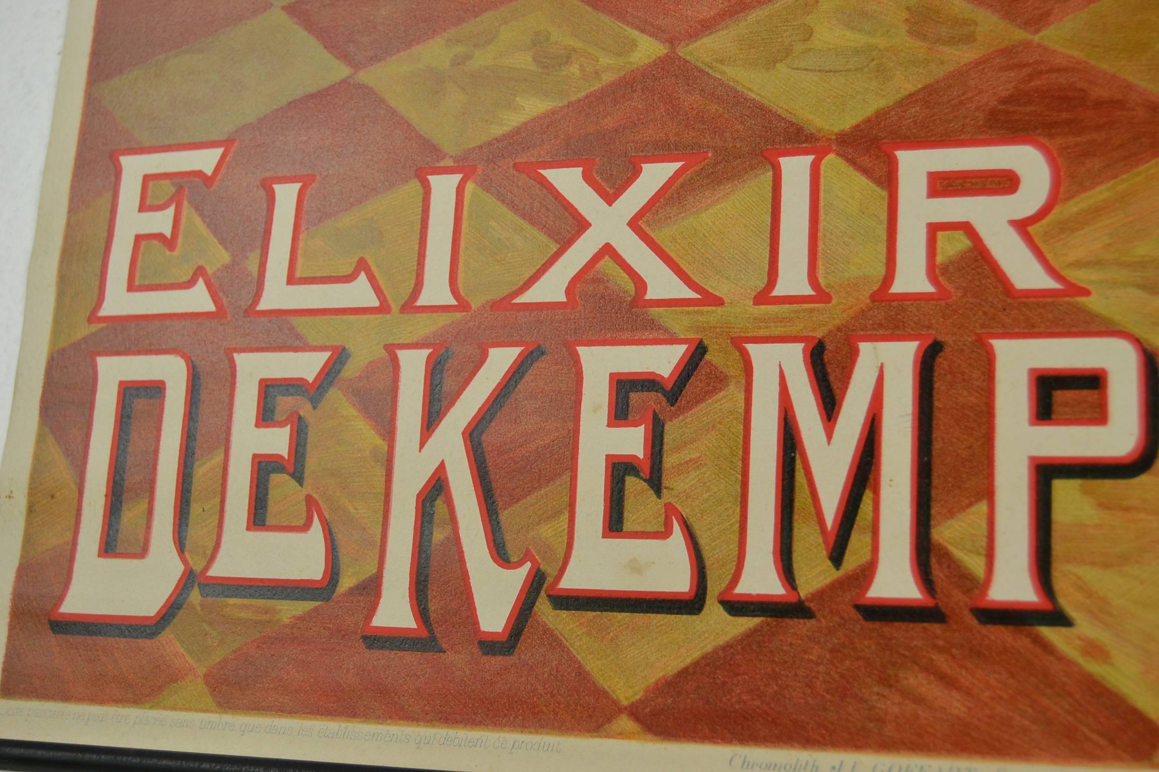 Art Nouveau Early 20th Century Chromolith Poster Elixir De Kempenaar