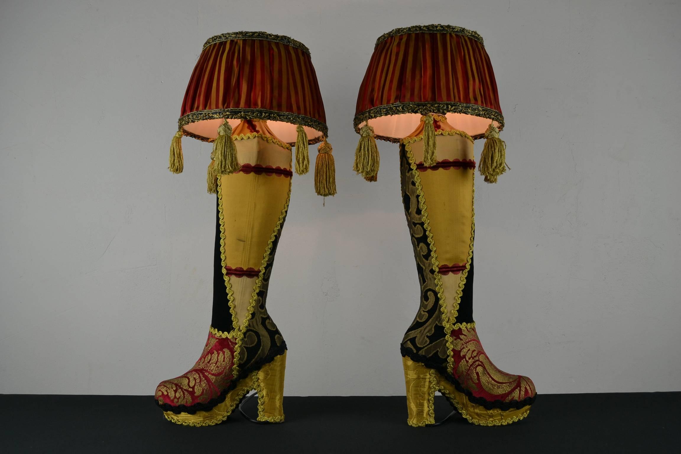 Leather Handmade High Heel Boots Table Lamps