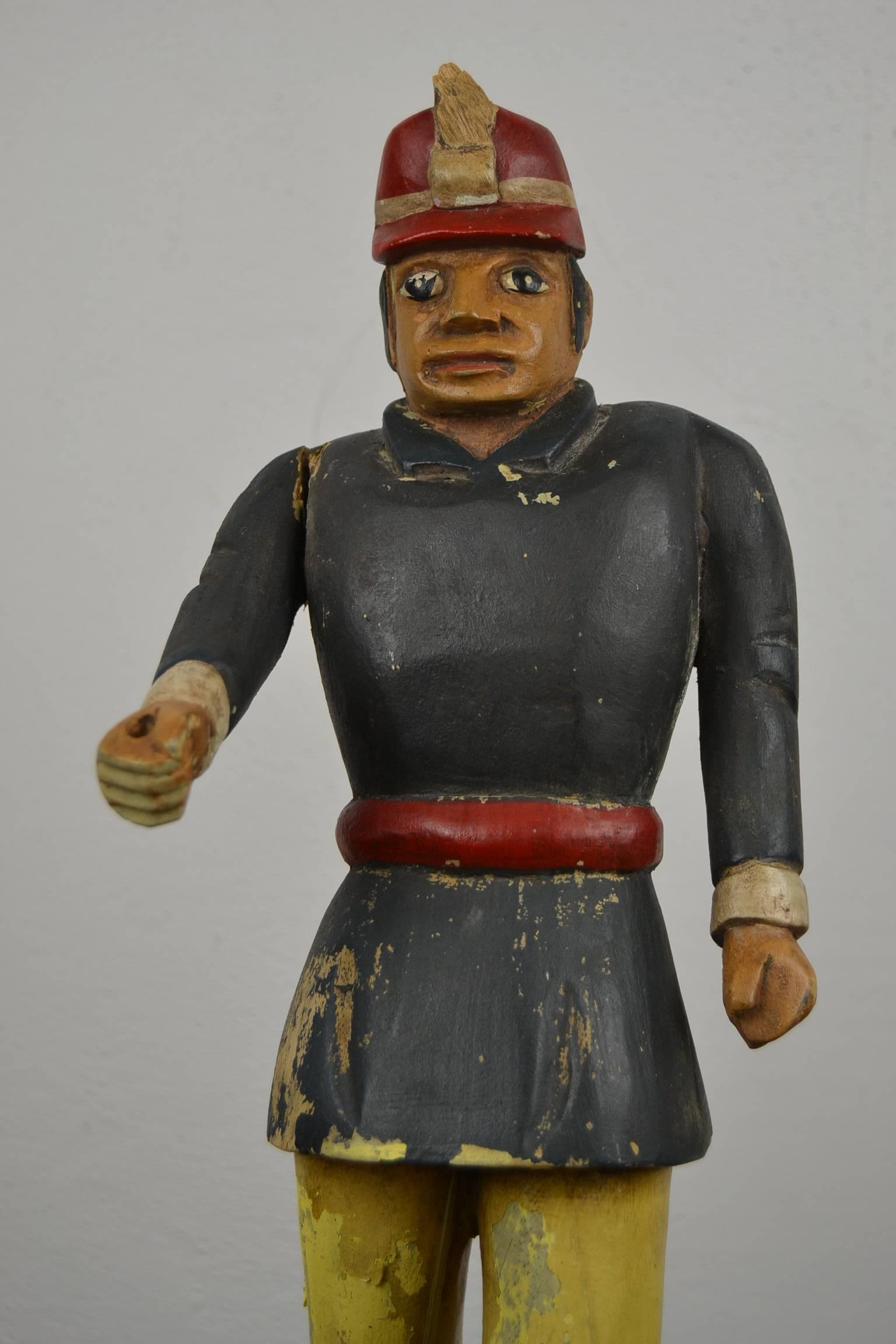 European Folk Art Wooden Fireman Sculpture, Early 20th Century For Sale