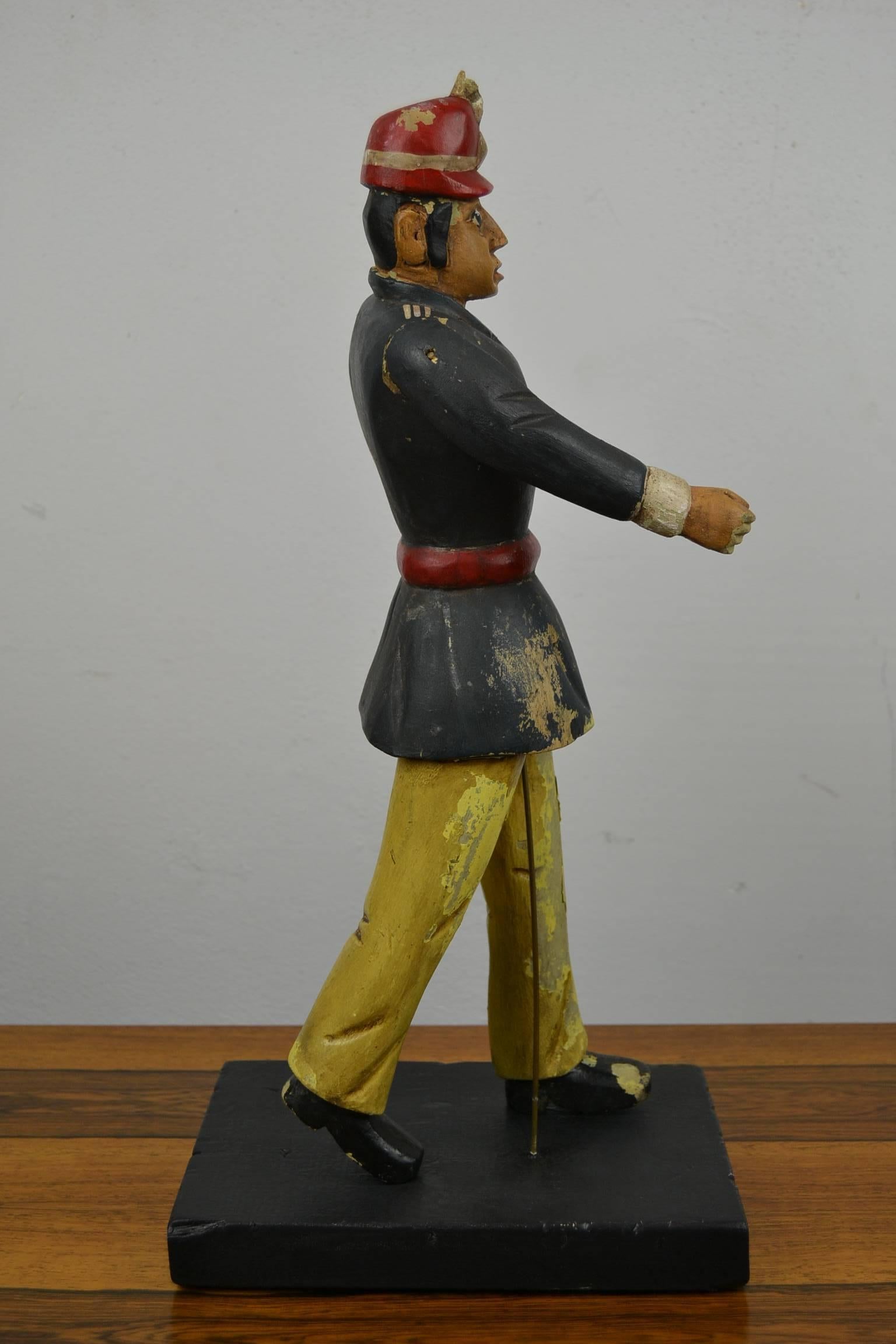 Folk Art Wooden Fireman Sculpture, Early 20th Century For Sale 1