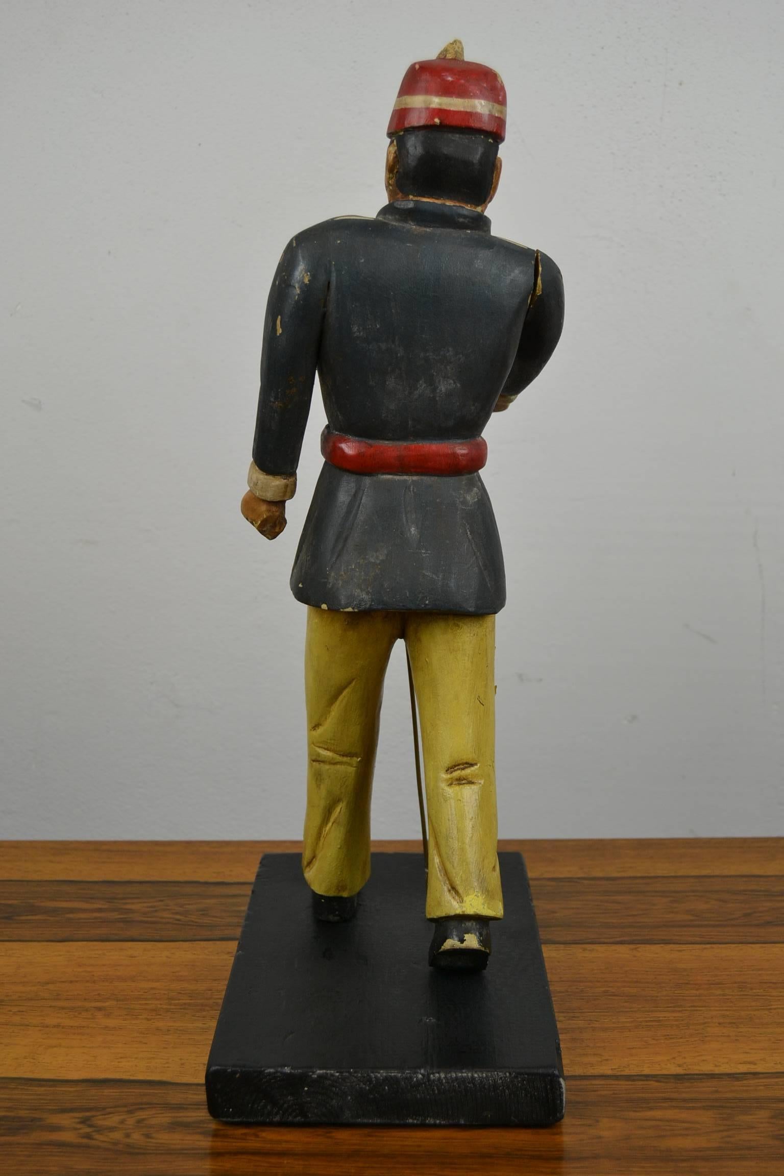 Folk Art Wooden Fireman Sculpture, Early 20th Century For Sale 3