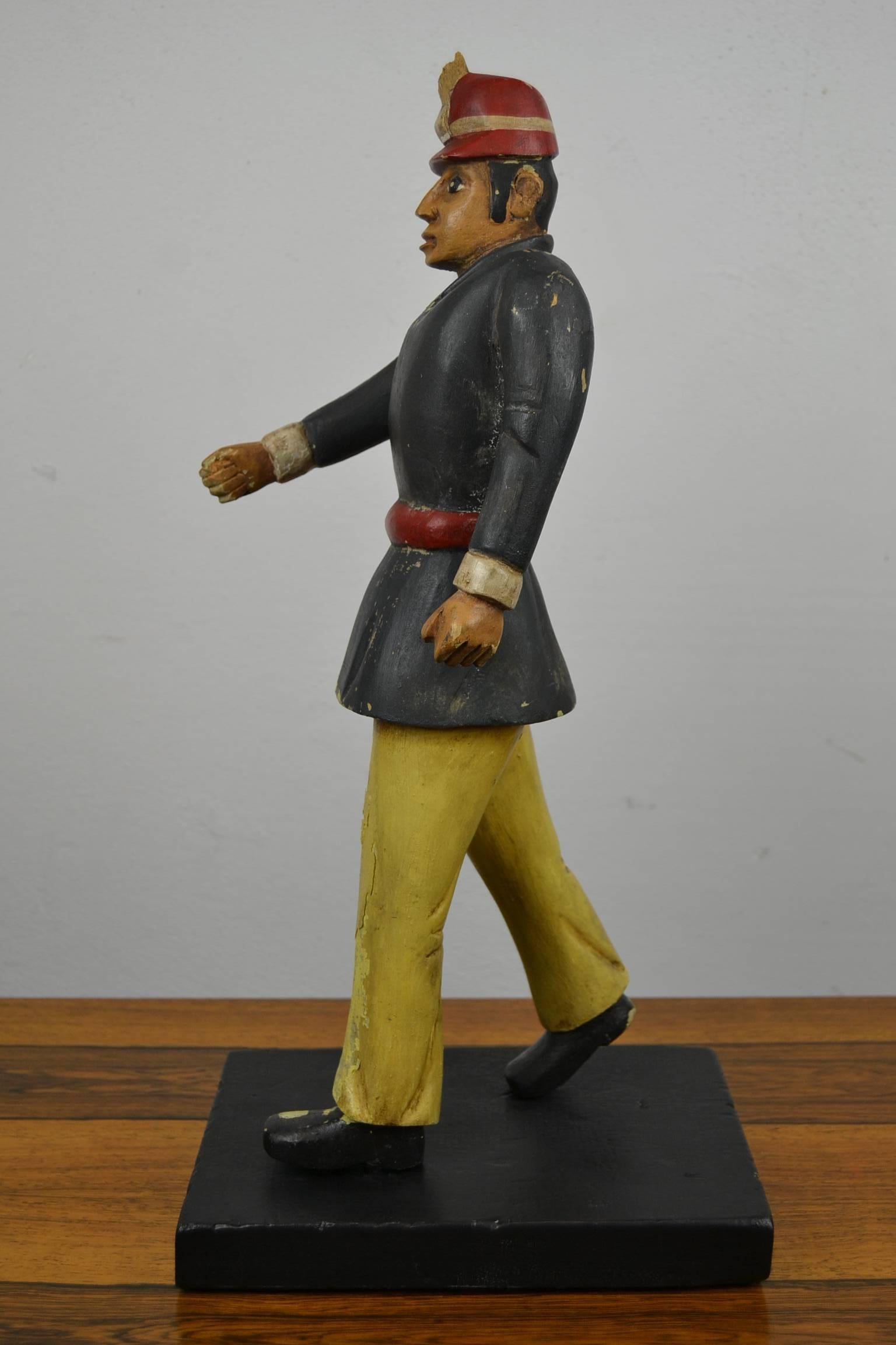 Folk Art Wooden Fireman Sculpture, Early 20th Century For Sale 5