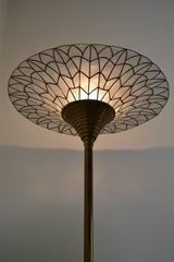 1960s Brass Torchiere Floor Lamp with Capiz Shell Trumpet Shade