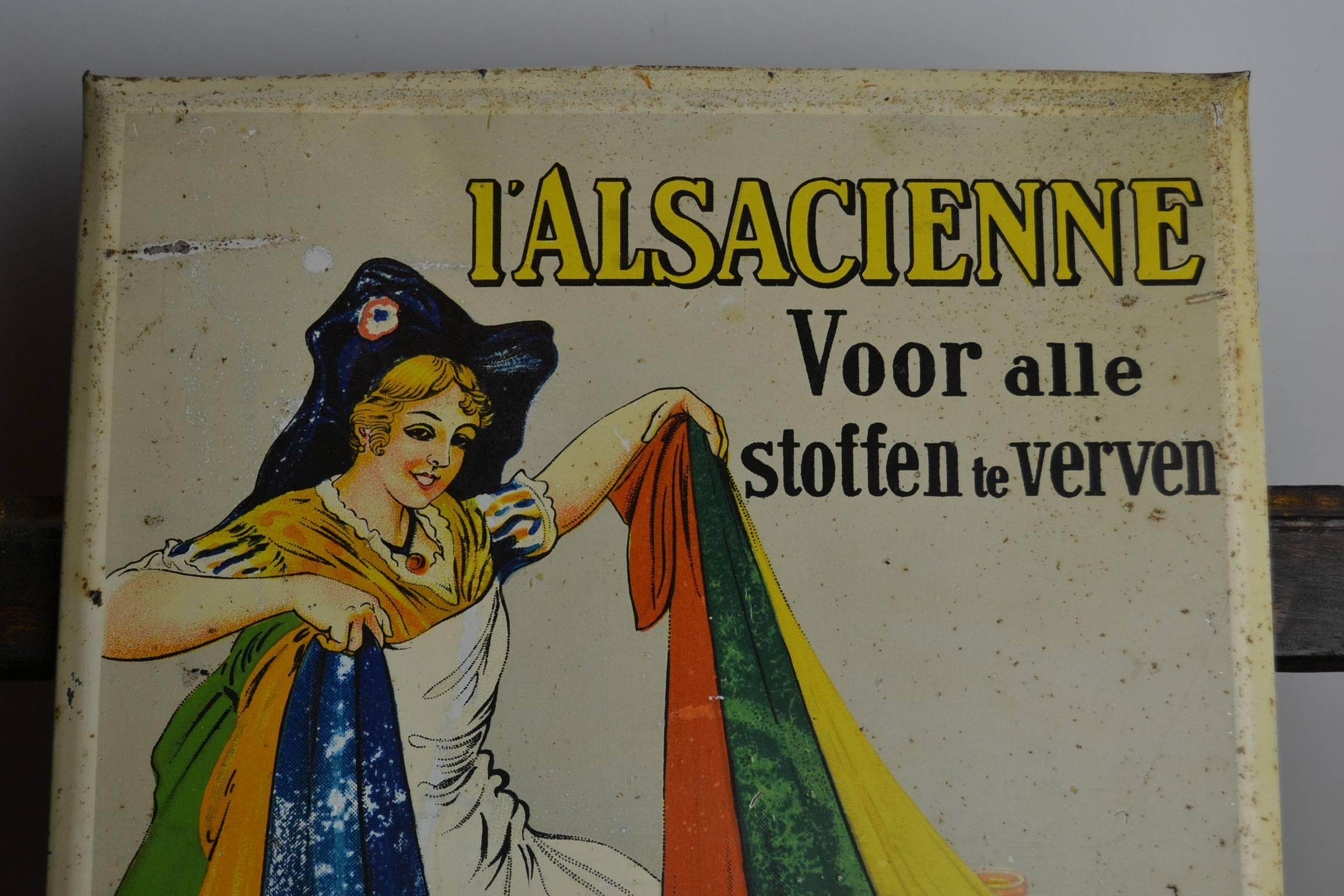 Belge Panneau en étain 1935 de Dorfi pour la peinture sur tissu L'Alsacienne en vente