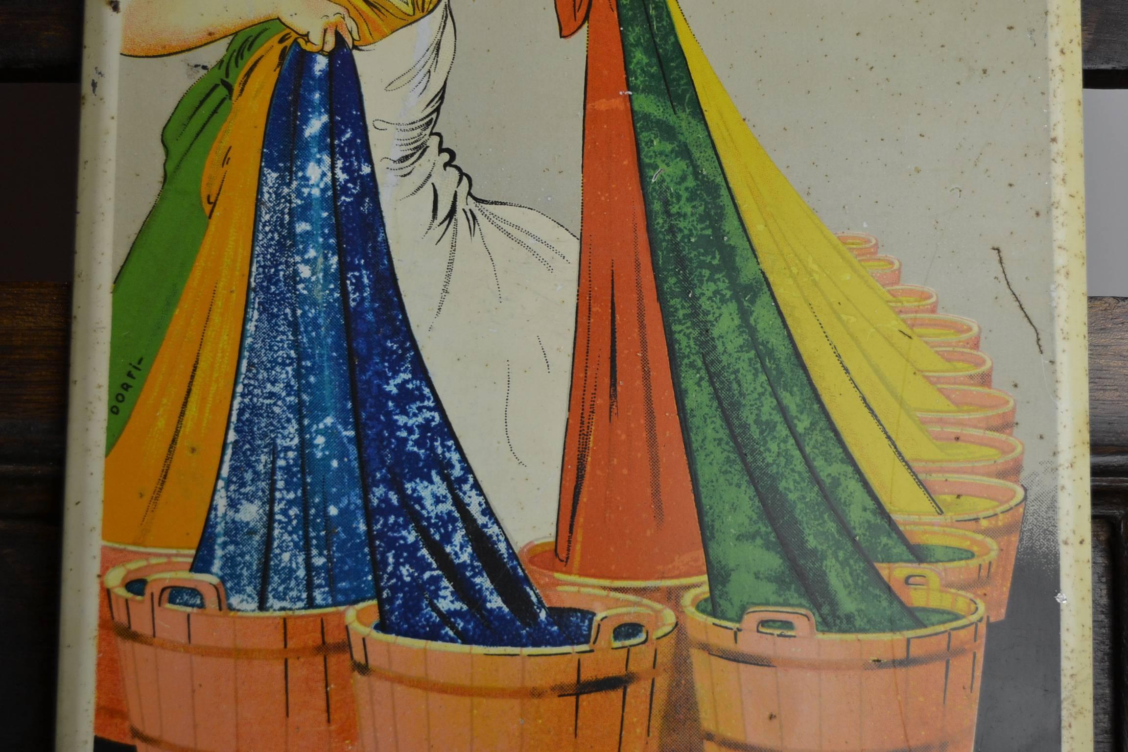 Panneau en étain 1935 de Dorfi pour la peinture sur tissu L'Alsacienne Bon état - En vente à Antwerp, BE