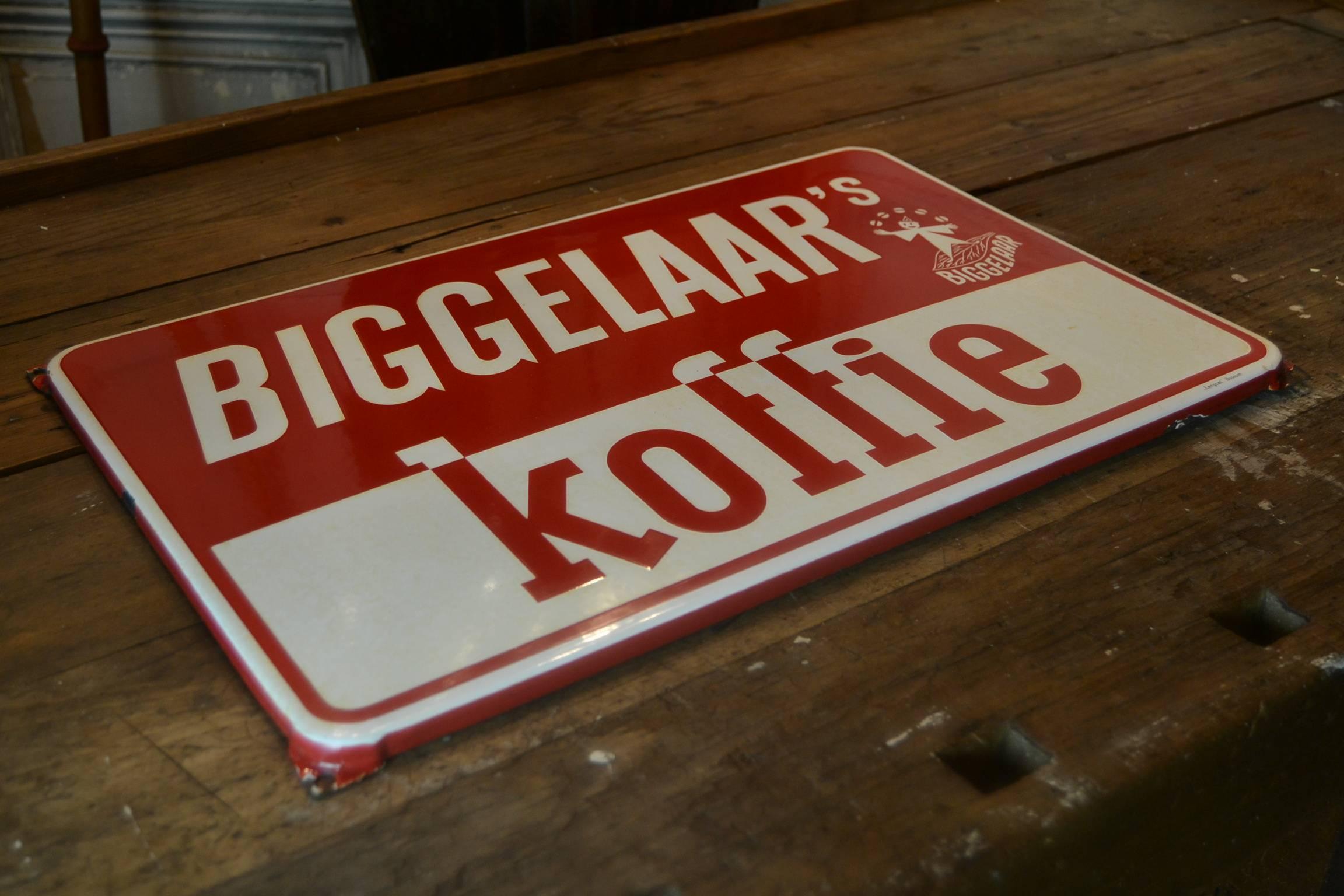 Mid-Century Enamel Advertising Sign Coffee In Good Condition In Antwerp, BE