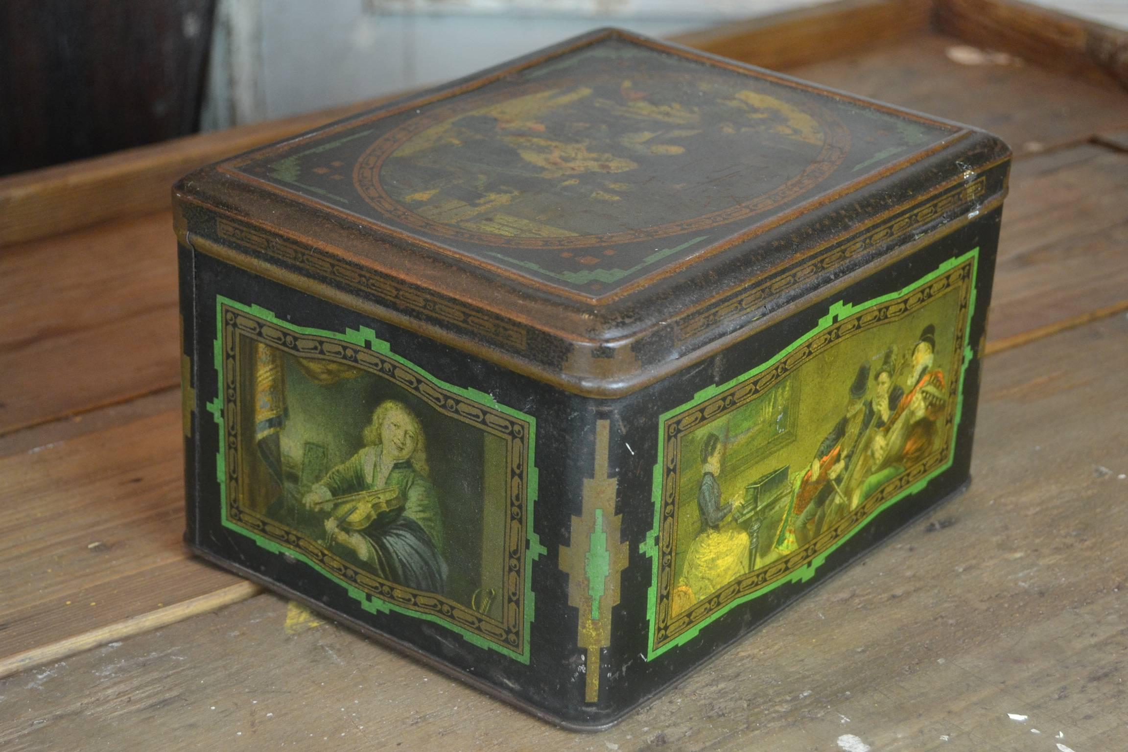 Baroque Tin Box with Music Scenes Dutch Golden Age