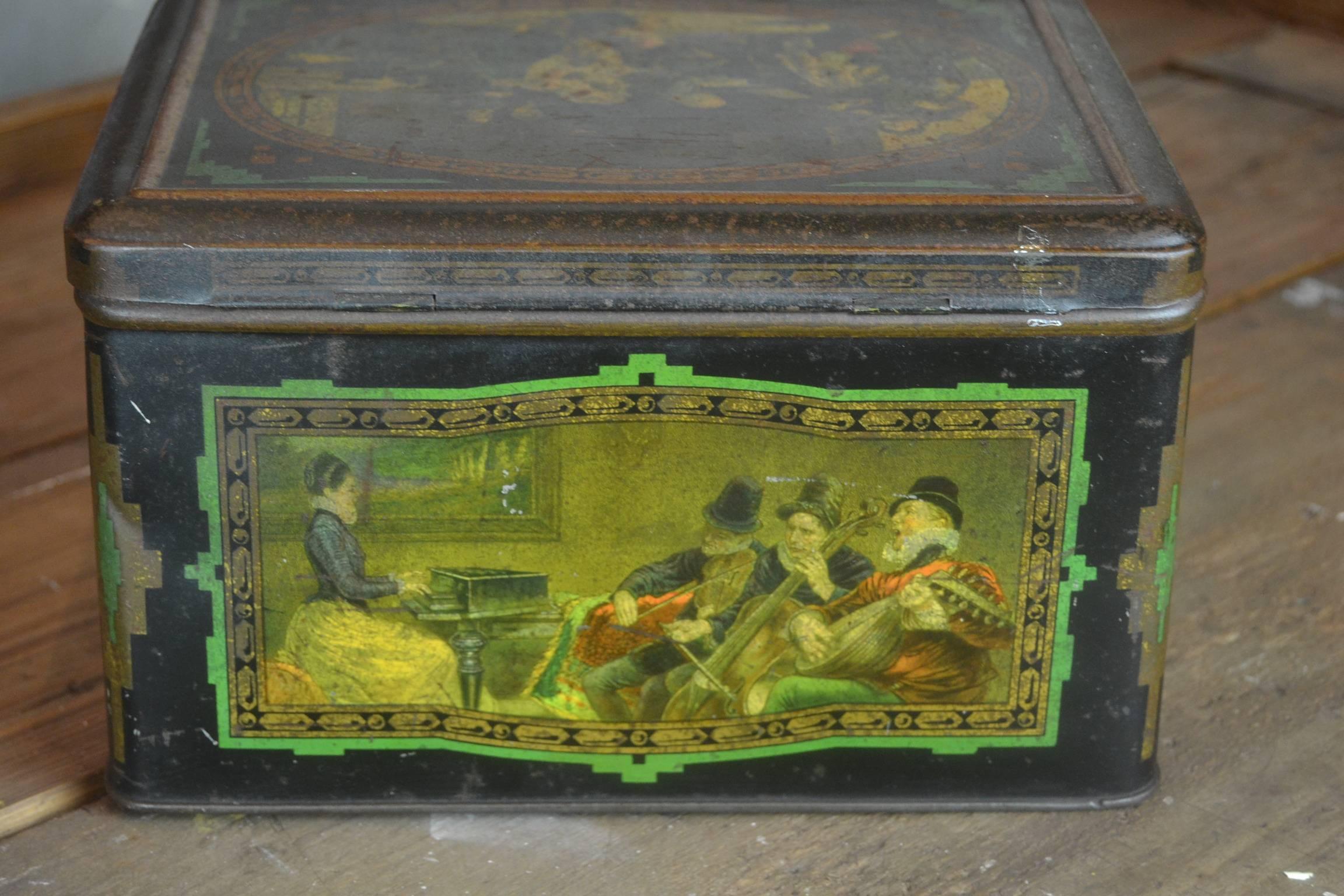 European Tin Box with Music Scenes Dutch Golden Age