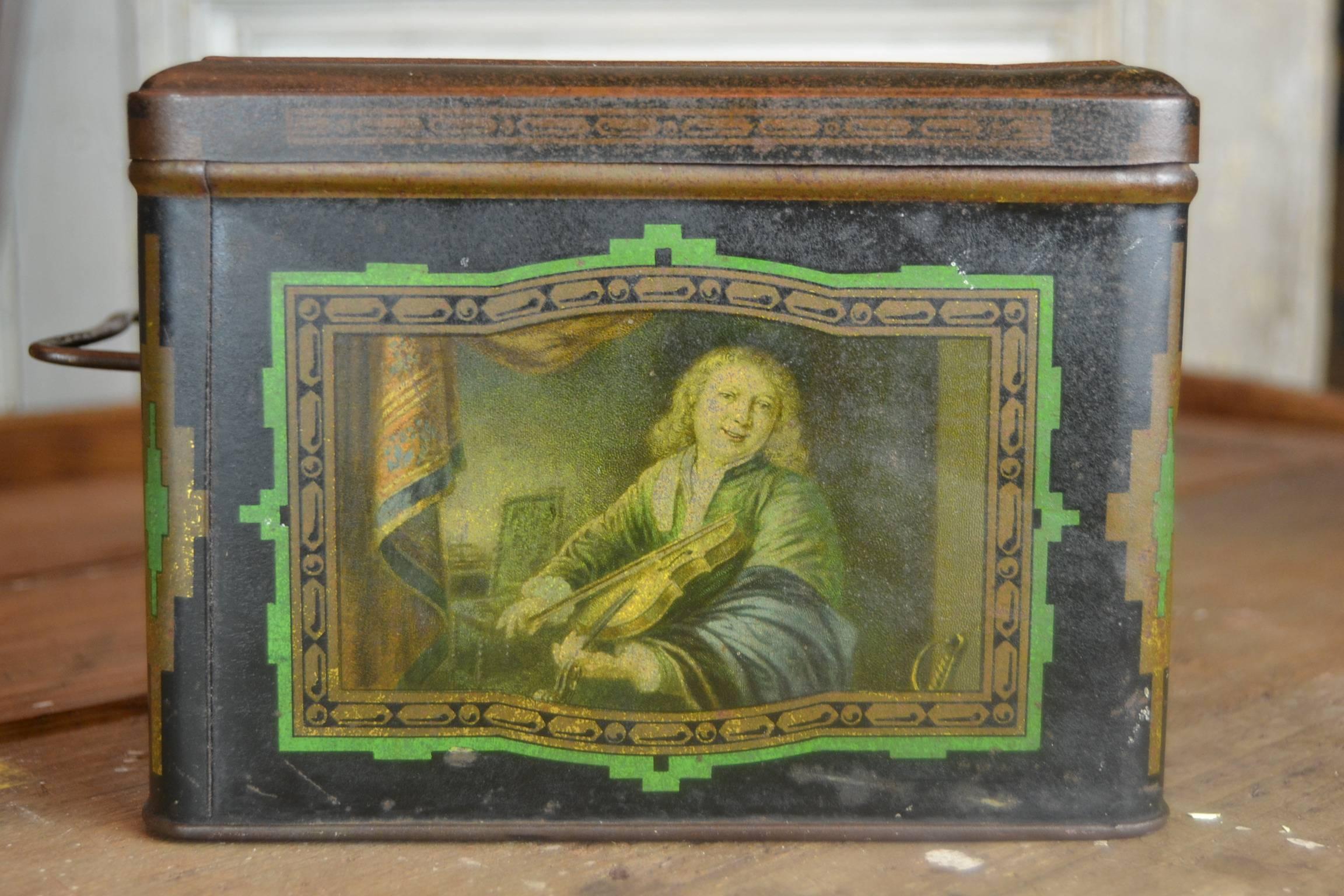 Tin Box with Music Scenes Dutch Golden Age In Good Condition In Antwerp, BE