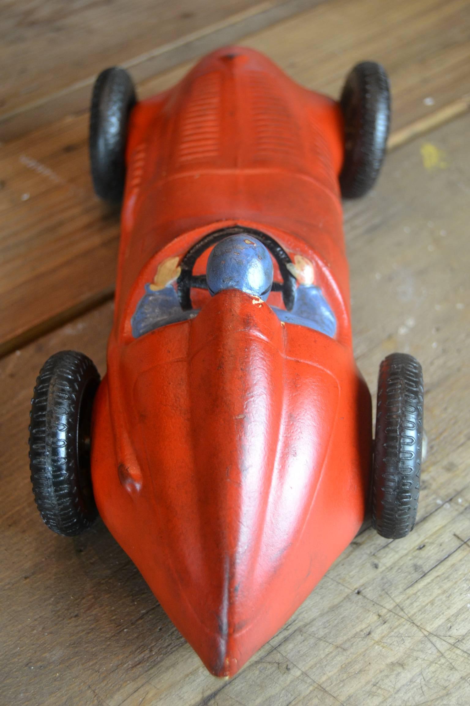 Grand Tour Red Racer Car Model, Racer Toy, thick heavy Rubber , 1940s 