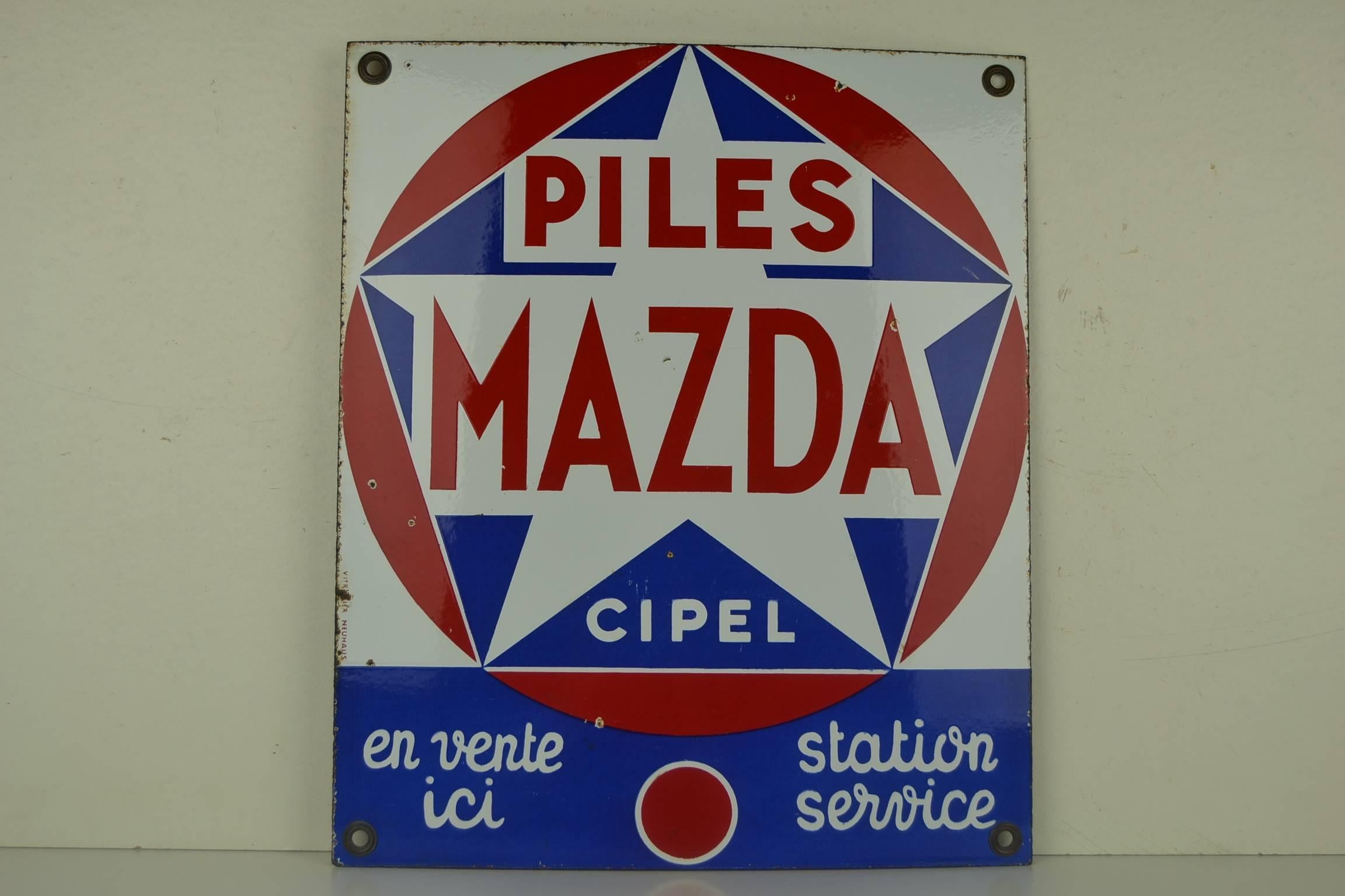 20th Century Enamel Advertising Sign for Mazda Batteries or Piles , France , 1960s