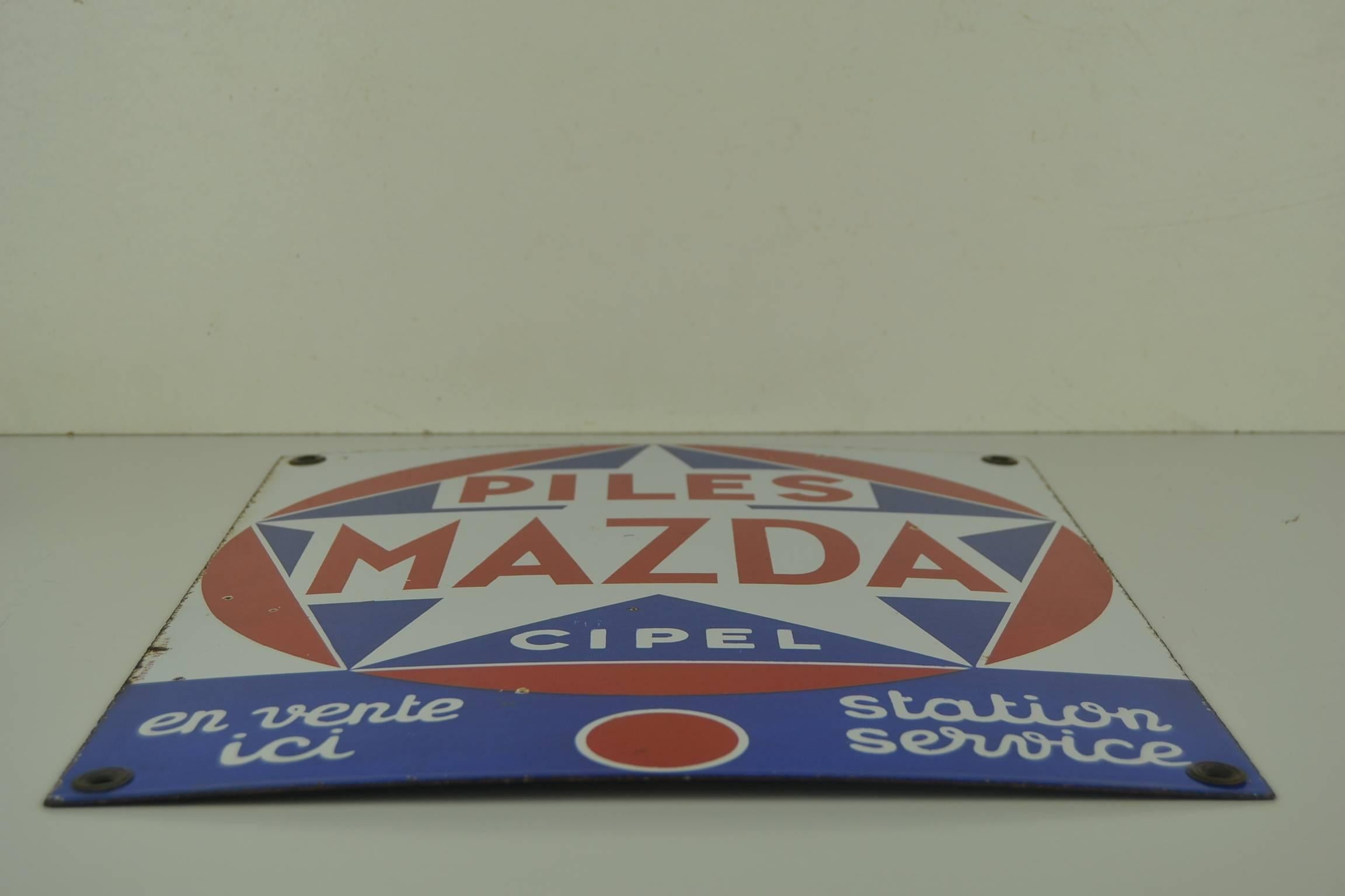 Enamel Advertising Sign for Mazda Batteries or Piles , France , 1960s In Good Condition In Antwerp, BE