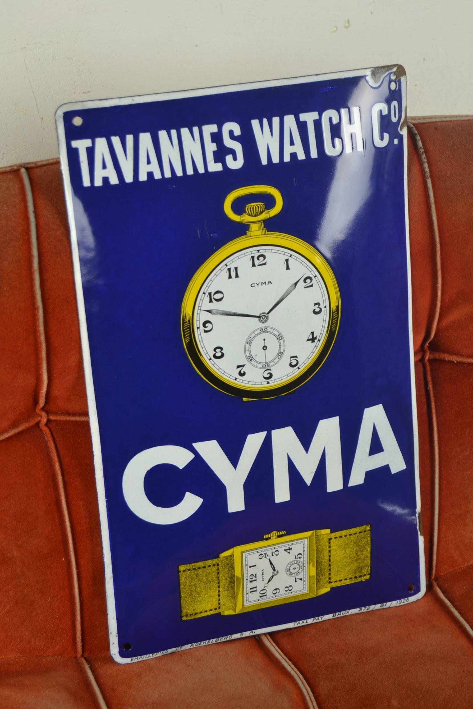 Metal 1920s Enamel Sign Cyma Watches