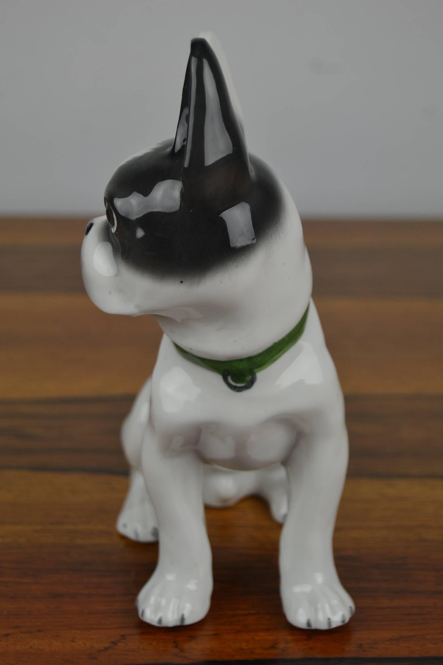 European Early 20th Century Porcelain French Bulldog, Boston Terrier Figurine