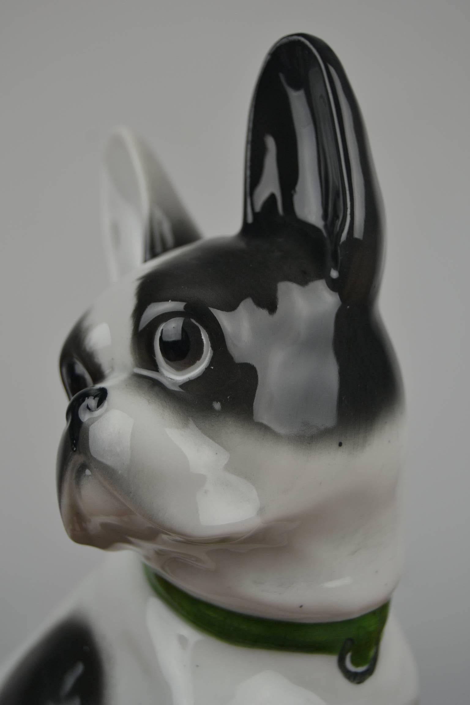 Early 20th Century Porcelain French Bulldog, Boston Terrier Figurine 2