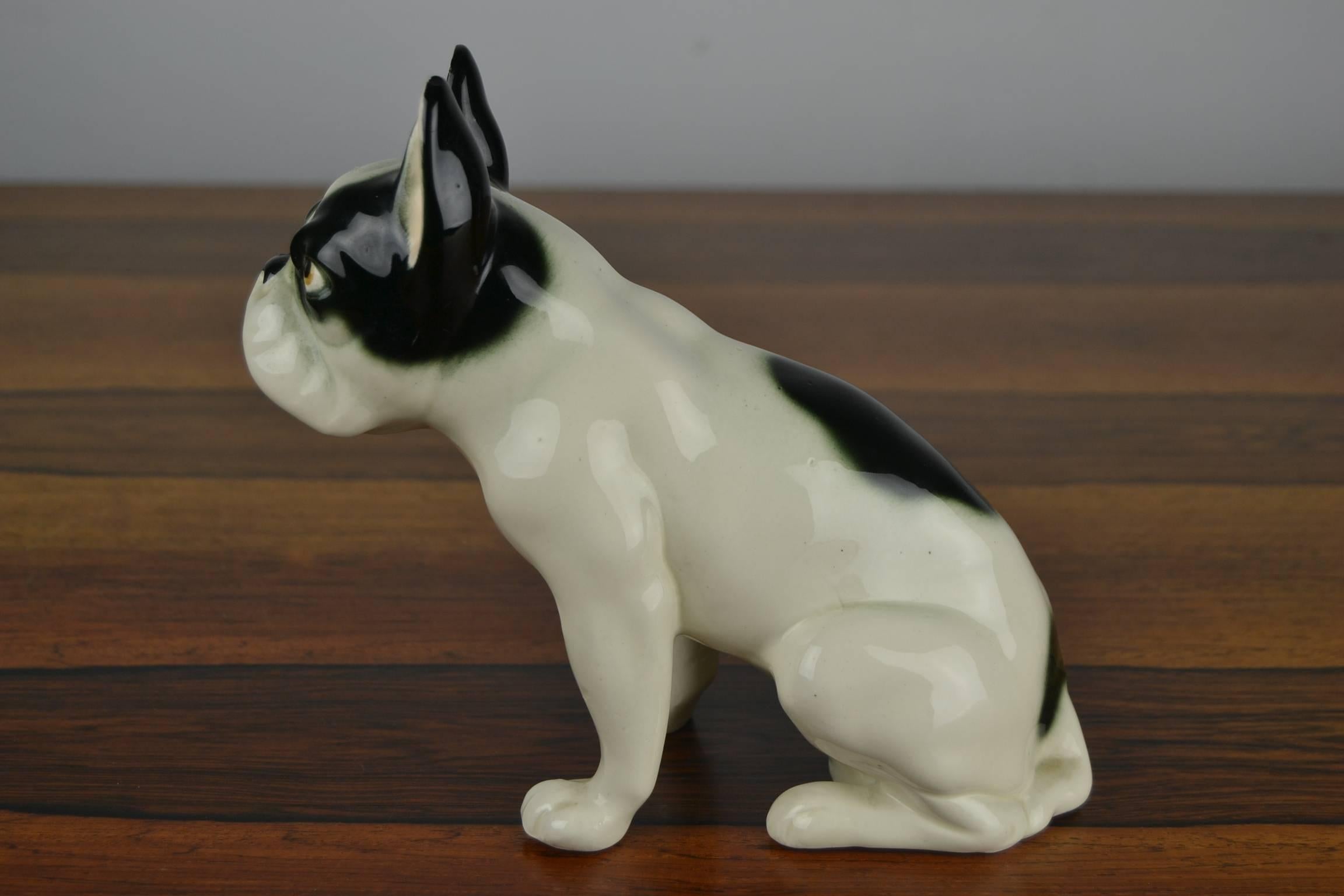 European 1930s German Porcelain French Bulldog Figurine