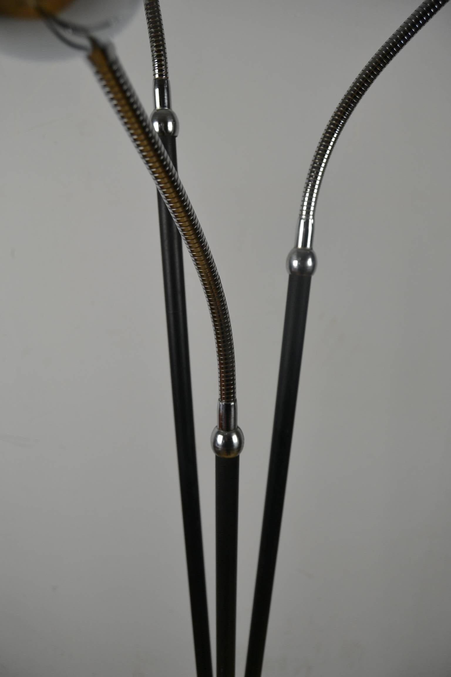 Blackened Mid-Century Three-Light Floor Lamp Flexible Arms